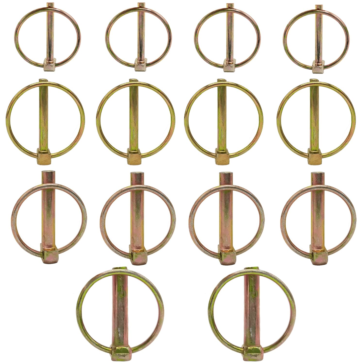 WeqeYent 14pcs M4.5/M6/M8/M10 Round Safety Retaining Pins Lynch Pin Assortment Kit Heavy Duty Trailer Lock Pin Fastener 3PT Hitch Clips for Farm Trailers Wagons Lawn Garden