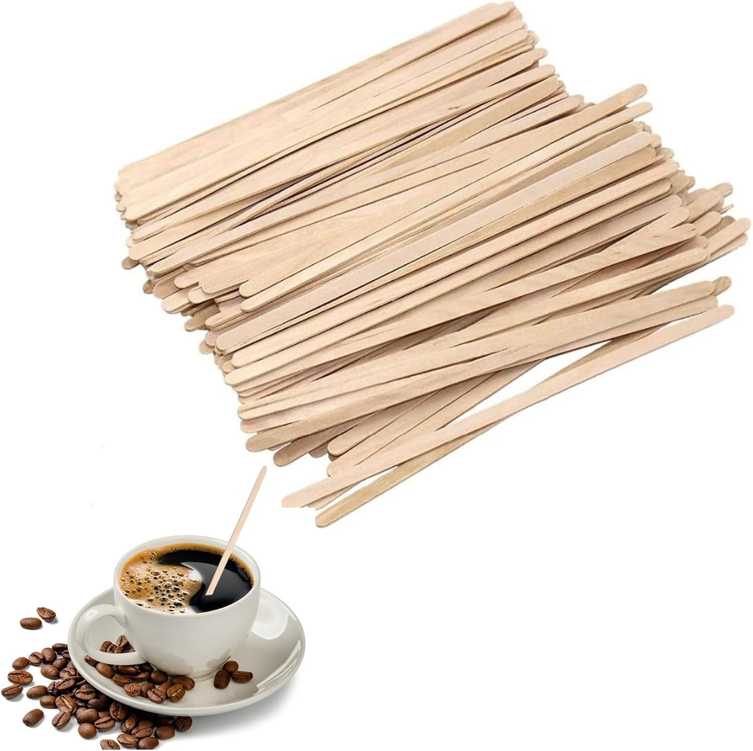50pcs Coffee Stir Sticks,Eco Friendly Biodegradable Birchwood Coffee Sticks,Natural Birchwood Stirrers for Home Or Office,Wooden Stirrers for Coffee,Tea,Milk,Juice,DIY Crafts (5.5inch,Brown)