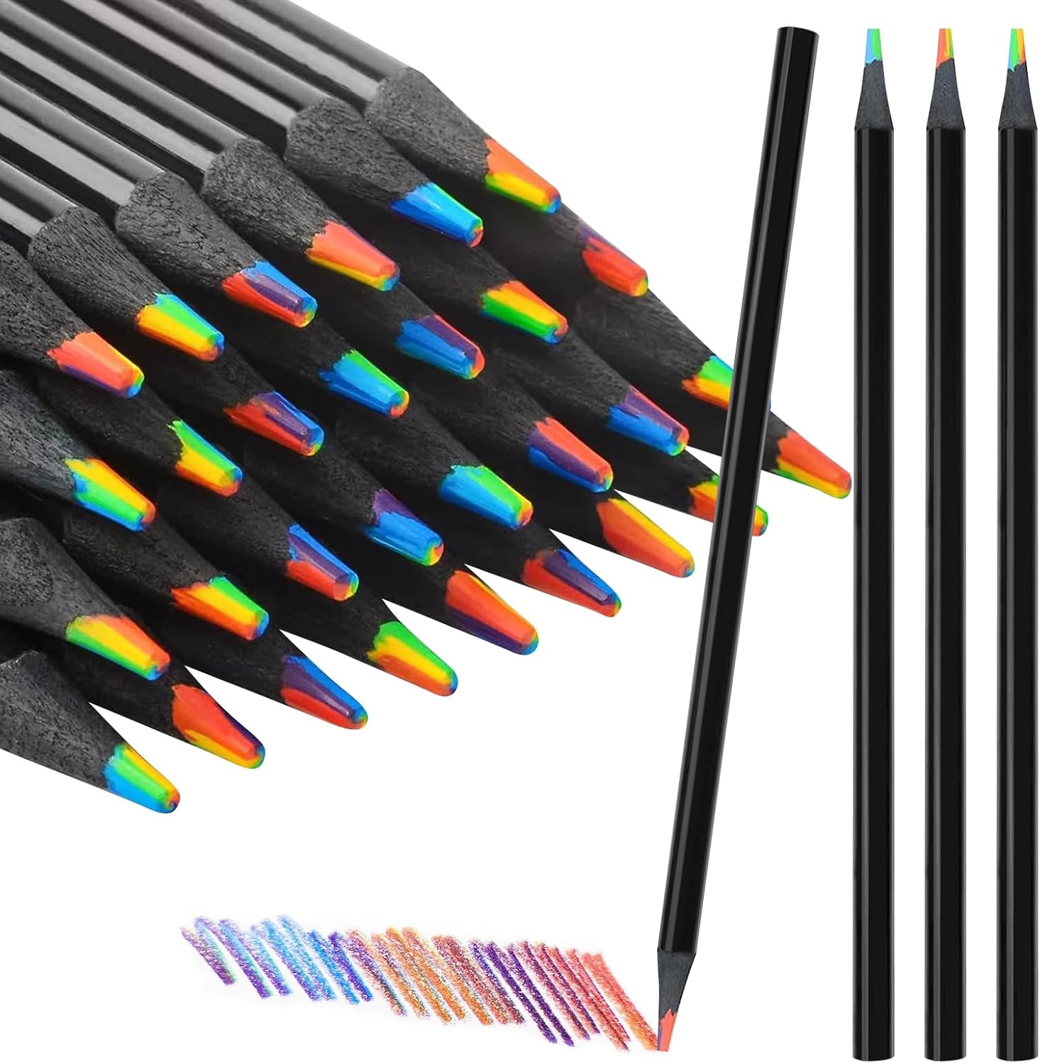 Rainbow Pencils, 30 Pcs Coloured Pencils for Kids Adults, Black Wooden Rainbow Coloured Pencils for Party Bags, Art Supplies for Sketching, Drawing, School Projects, Classroom & DIY Crafts