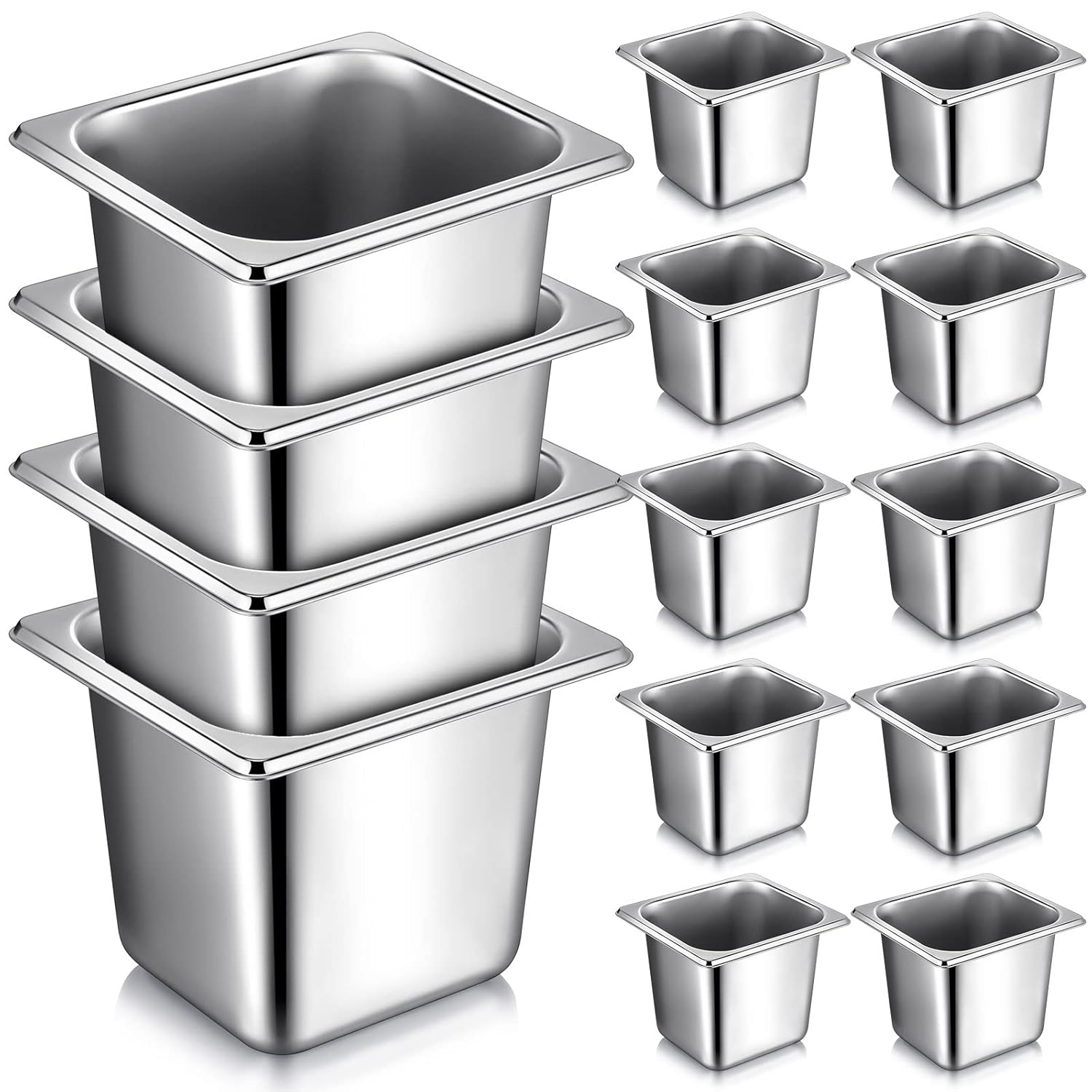 Rtteri 16 Pcs 1/6 Pan 6 Inch Deep Metal Hotel Steam Table Pan Stainless Steel Restaurant Food Prep Tray Buffet Container with 2 Tong and 4 Spoon for Catering Commercial Kitchen Equipment