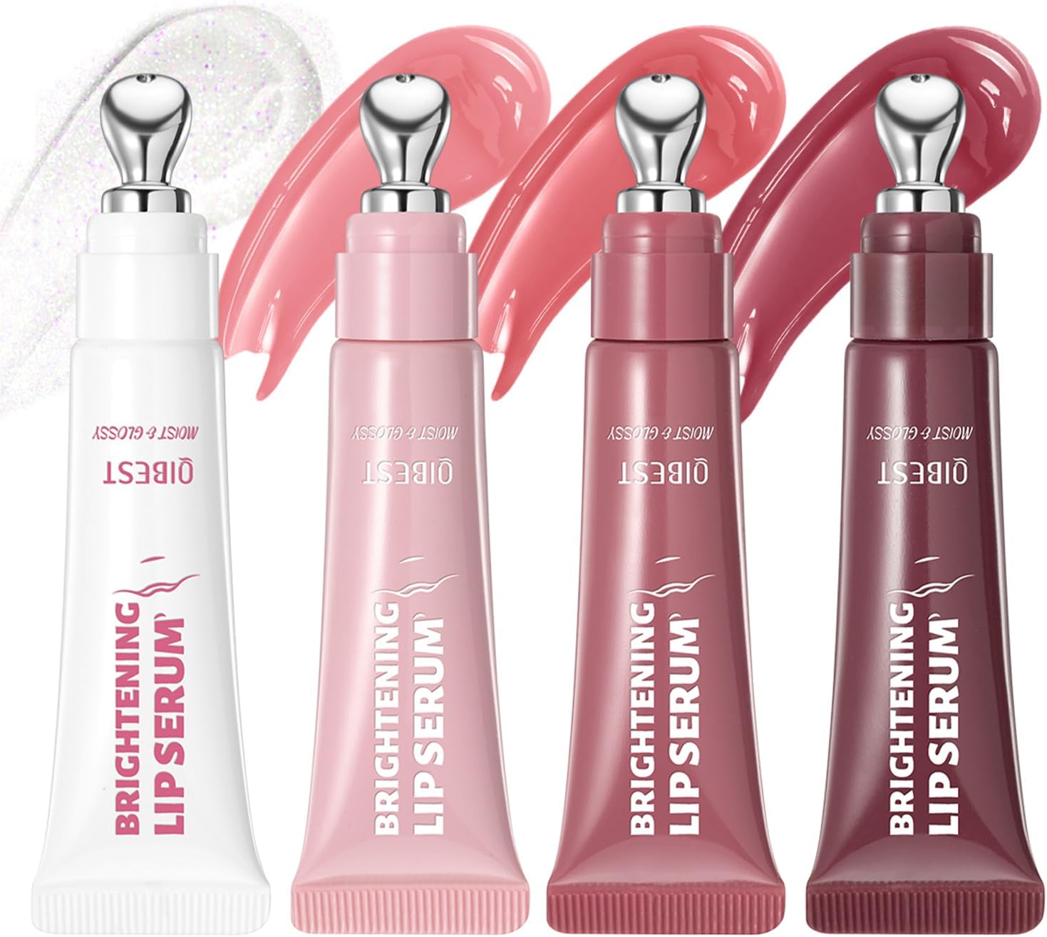 4PCS Lip Serum Set with Metal Applicator, Hydrating Lip Oil Gloss | Plumping Lip Serum for Fuller Looking Lips, Moisturising Lip Treatment for Dry Lips, High Shine Lip Glow Set (# New 4PCS)