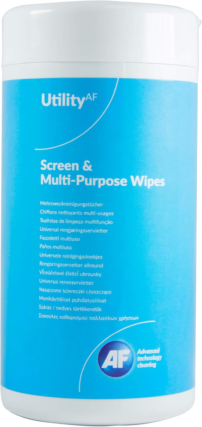 AF Utility Screen and Keyboard Cleaning Wipes - Pre-moistened for Computer, Laptop, TV, Tablets, Phone etc. Tub (60 Wipes)