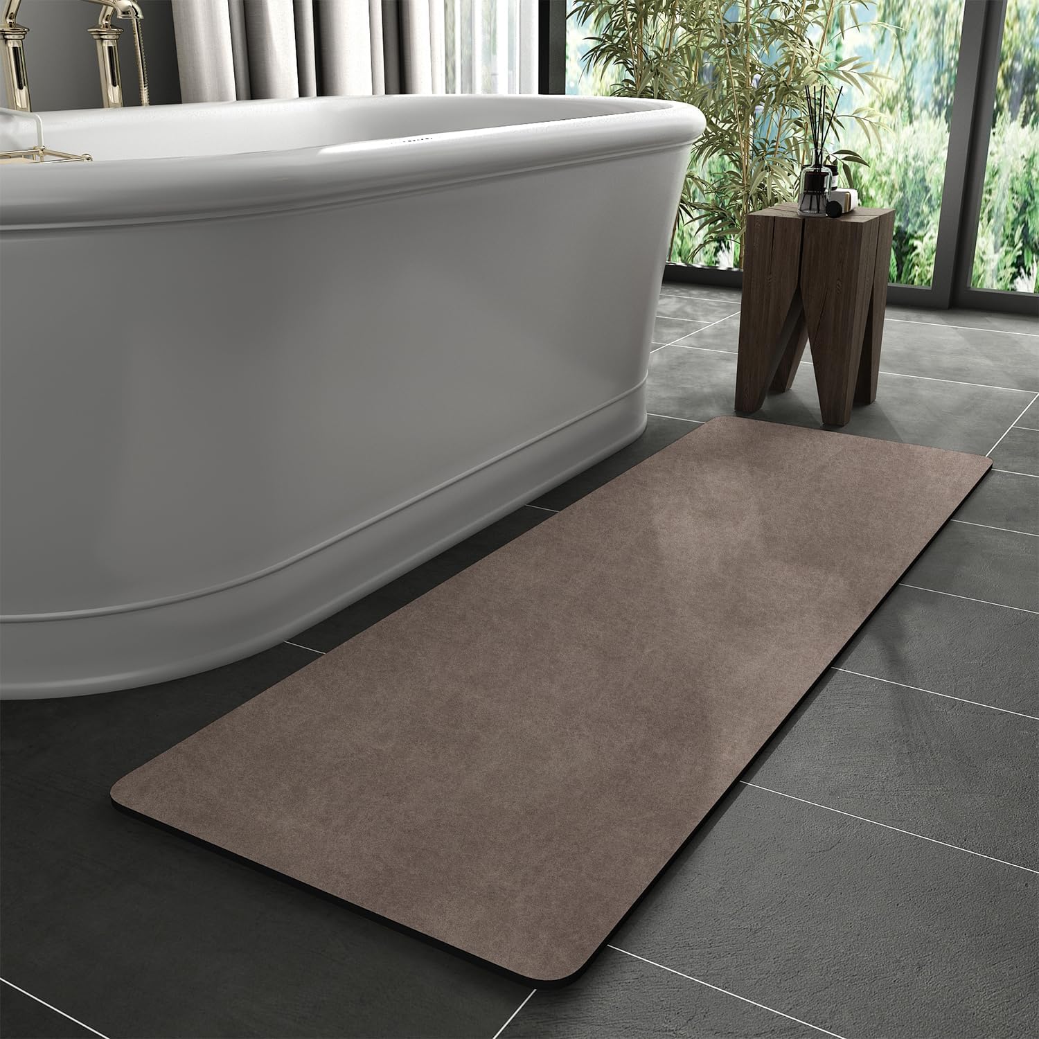 MontVoo -Bath Mat Rug-Rubber Non Slip Quick Dry Super Absorbent Thin Bathroom Rugs Fit Under Door Bathroom Runner Rug-Bathroom Floor Mats-Shower Rug for in Front of Bathtub,Shower Room,Sink
