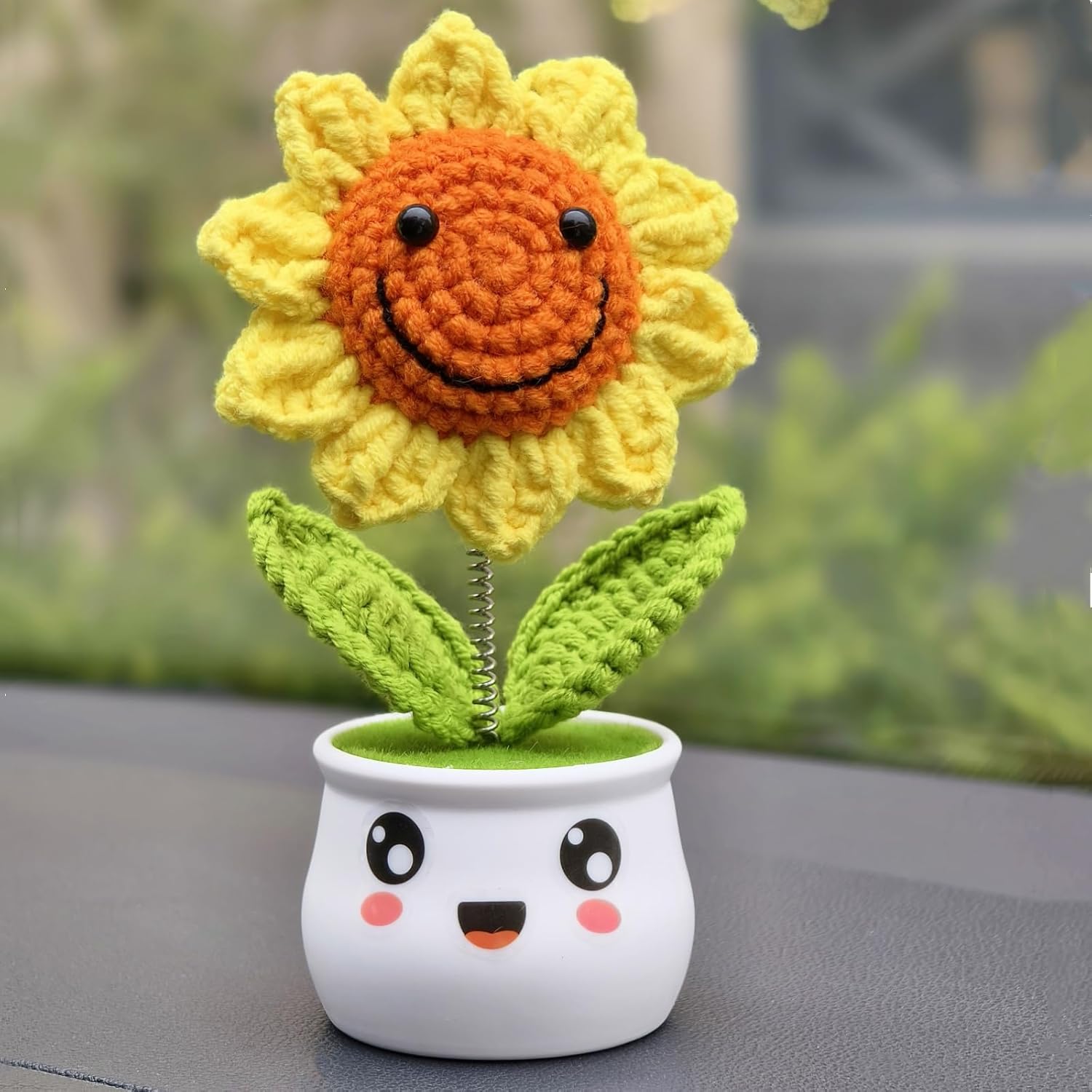 Crochet Sunflower Gifts for Women, Artificial Sun Flower for Office Desk Car Dashboard Decor, for Mothers Birthday Gifts (1 Sunflower - S)