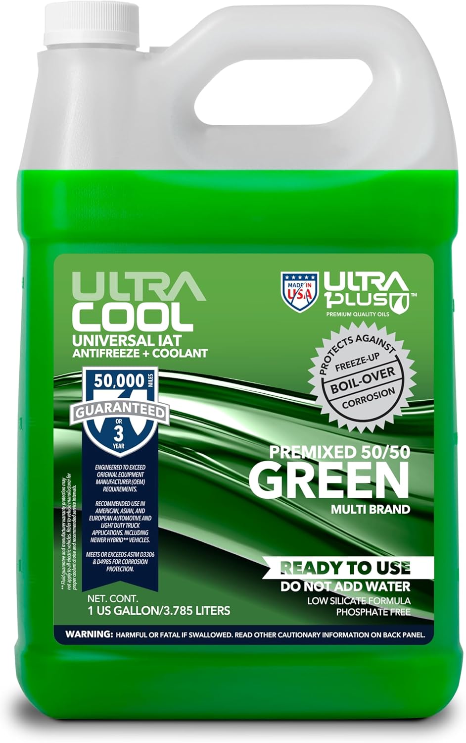 ULTRA 1PLUS UltraCool Universal Antifreeze + Coolant Green PREMIXED 50/50 (1 Gallon - 4 QTS)