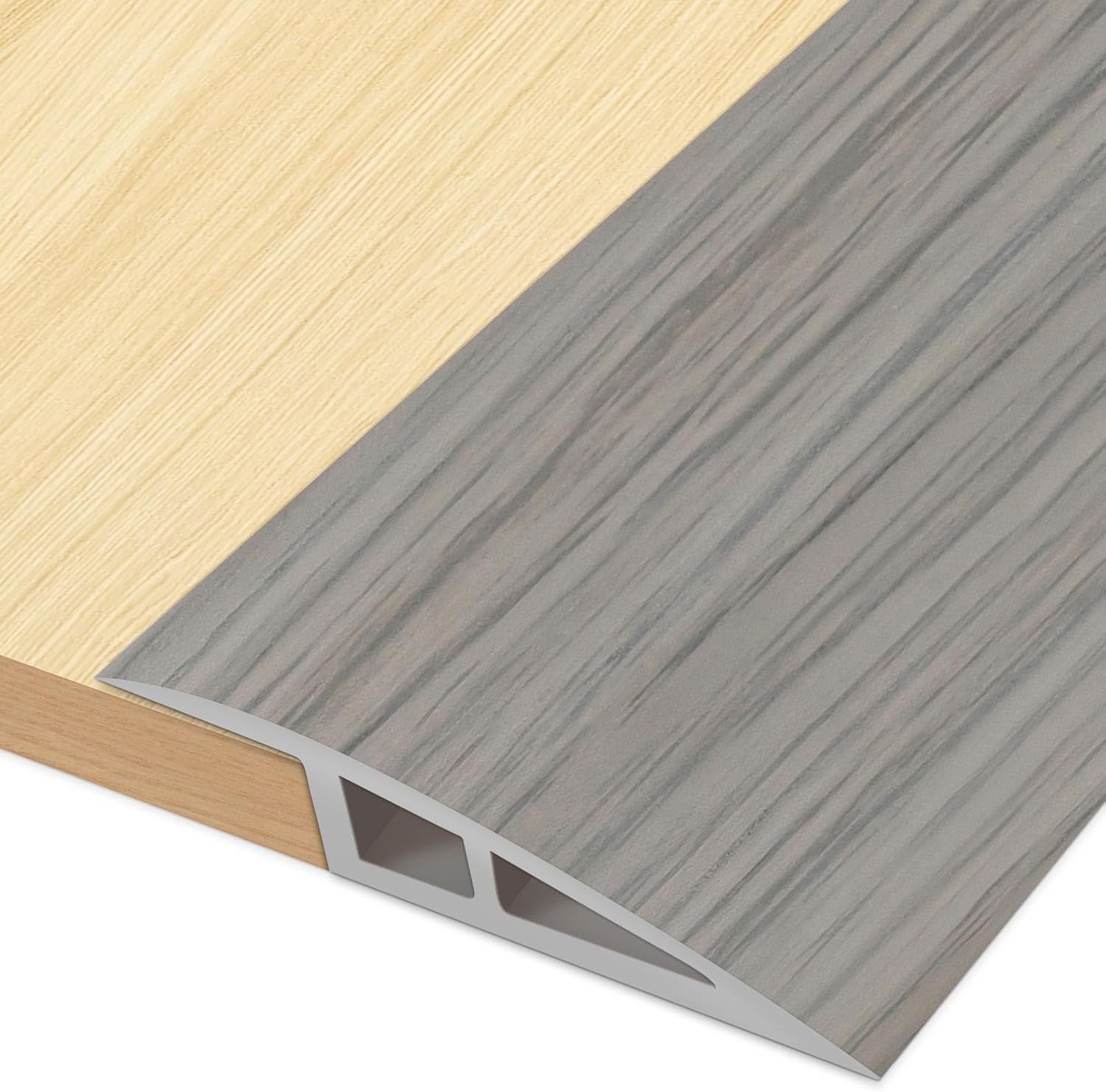 Floor Transition Strip Door Threshold 36 inch, 1/2'' ~ 3/5'' Threshold Ramps for Doorways, Vinyl-Transition Strip for Door Floor (Wood Grain Gray)