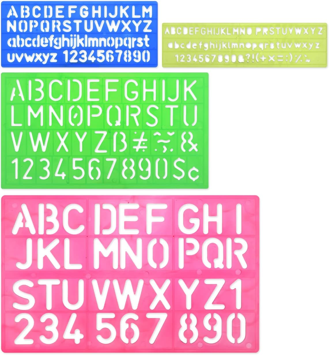 DS. DISTINCTIVE STYLE Alphabet Stencils Set of 4 Plastic Letter Stencil Assorted Sizes Number Ruler for Learning, Painting, Scrapbooking