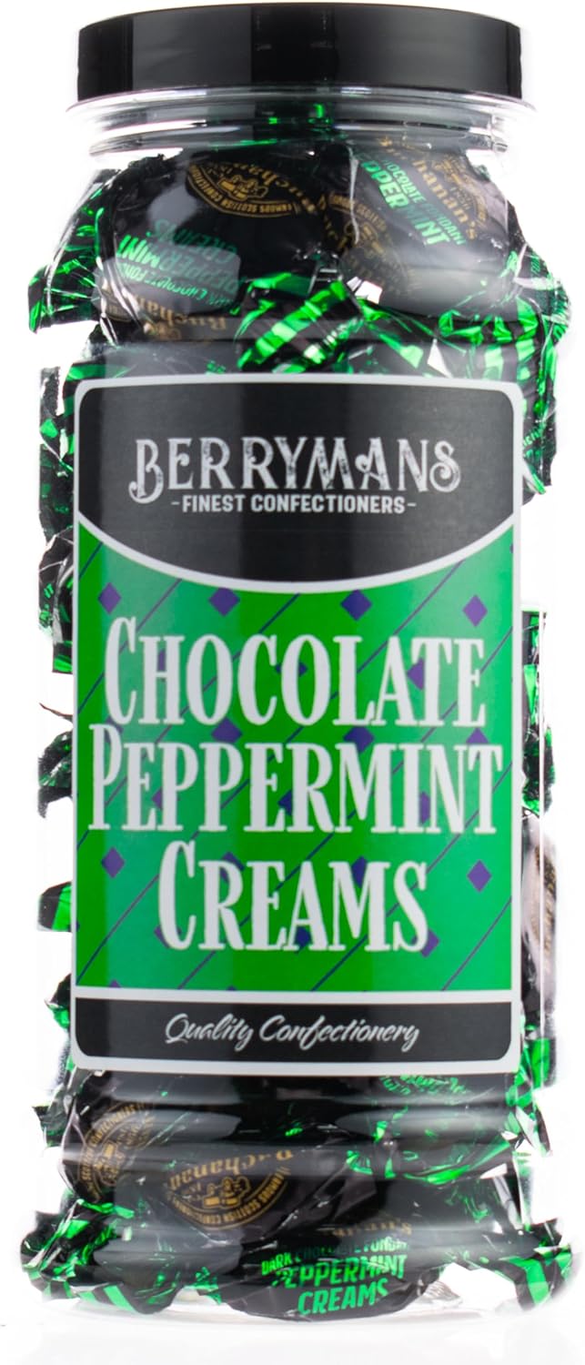 Original Chocolate Peppermint Creams Retro Sweets Gift Jar by Berrymans Sweet Shop - Classic Sweets, Traditional Taste.