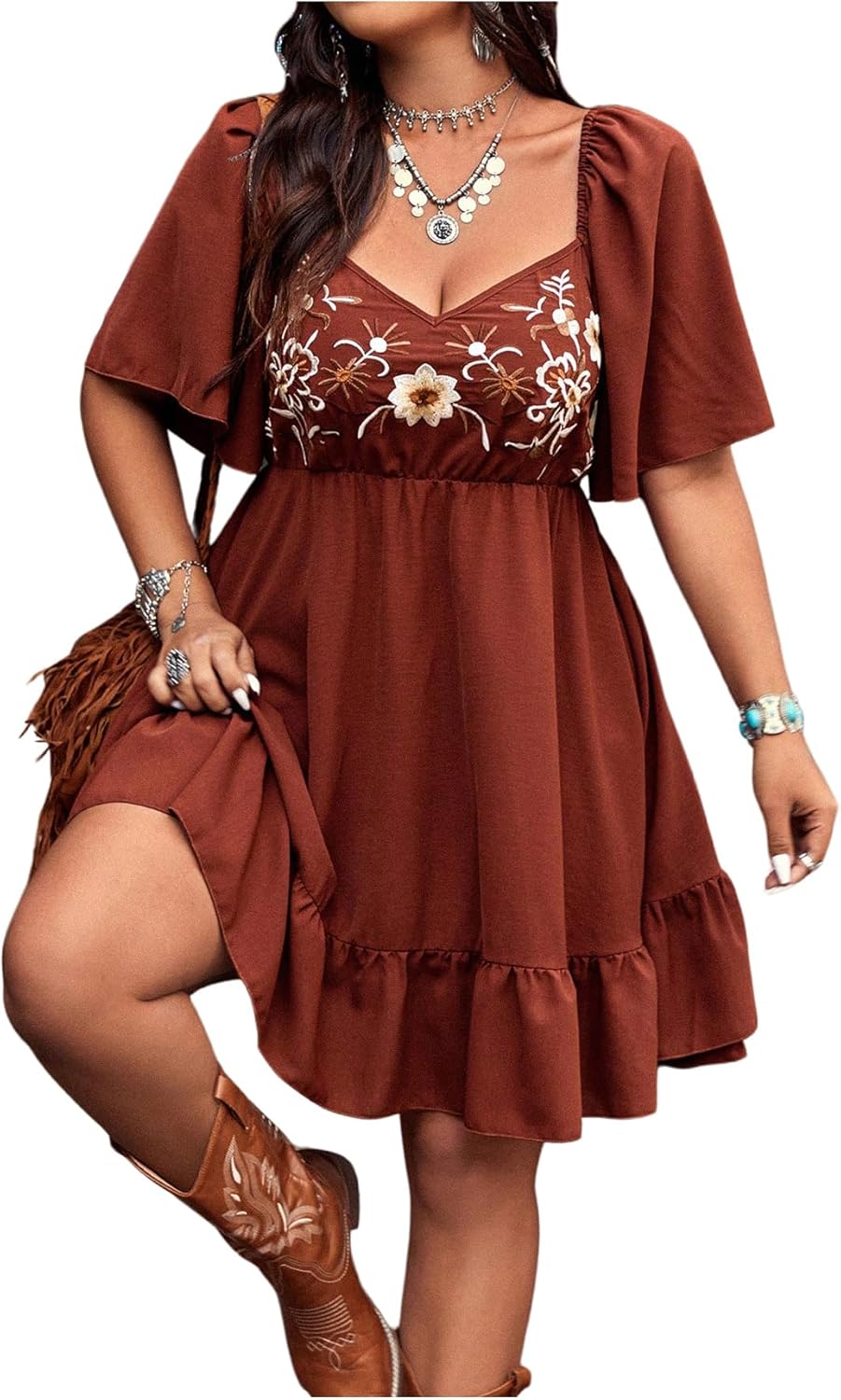 Verdusa Women's Plus Size Western Boho Floral Flowy Dress Cowgirl Outfits Country Summer A Line Dresses S-4XL