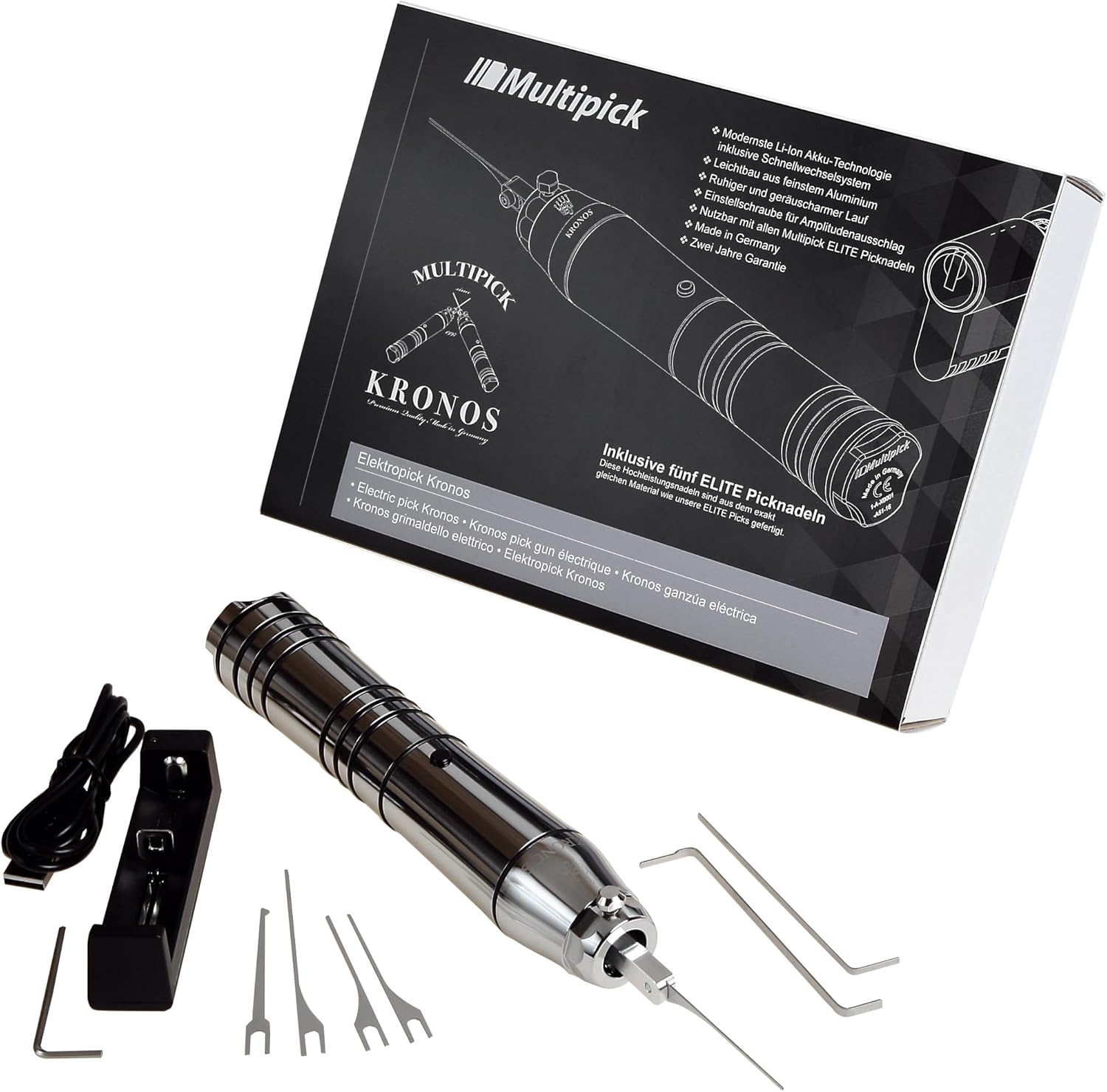 The Multipick ® Kronos – Powerful Electric Lock Pick Gun for Emergency Door Opening, incl. Pick Needles Set – Professional Tool of German Quality for Everyone