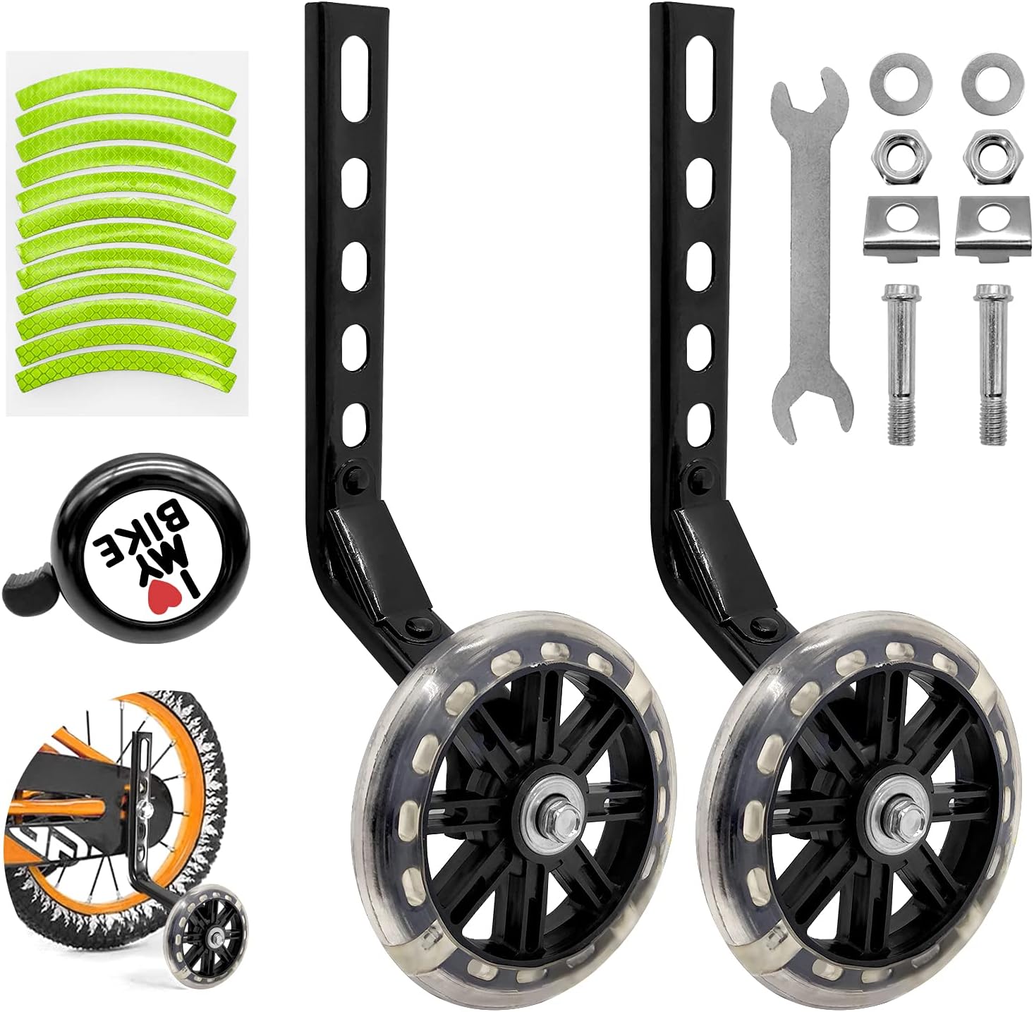 ULEMONDEE Stabilizer Wheels for Kids Bike,Bicycle Stabilizers Support Wheels,1 Pair Universal Bike Stabilisers for Kids Balance Stabilizer wheels Wheel for 12 14 16 18 20 Inch Bikes