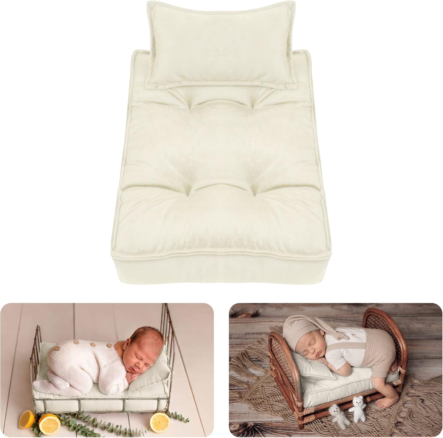 M&G House Newborn Photography Props Mattress Pillow Photography Accessories Baby Photoshoot Props Bed Mattress Bed Mat(Beige White)