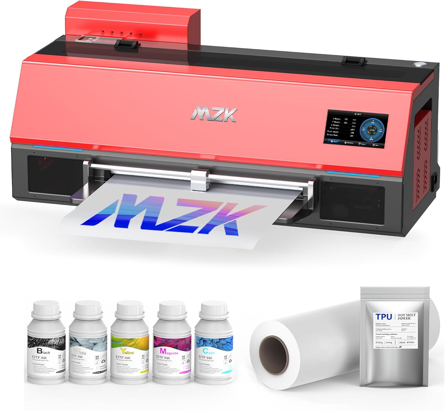 MZK A3 Plus DTF Printer XP600 Doubled-Speed,13+" DTF Film,Built-in Holiday Automatic Timed Cleaning Printhead,LED Multi-Function Fouch Screen,Film Cutter,White Ink Circulation,Gift Ink 2 Year