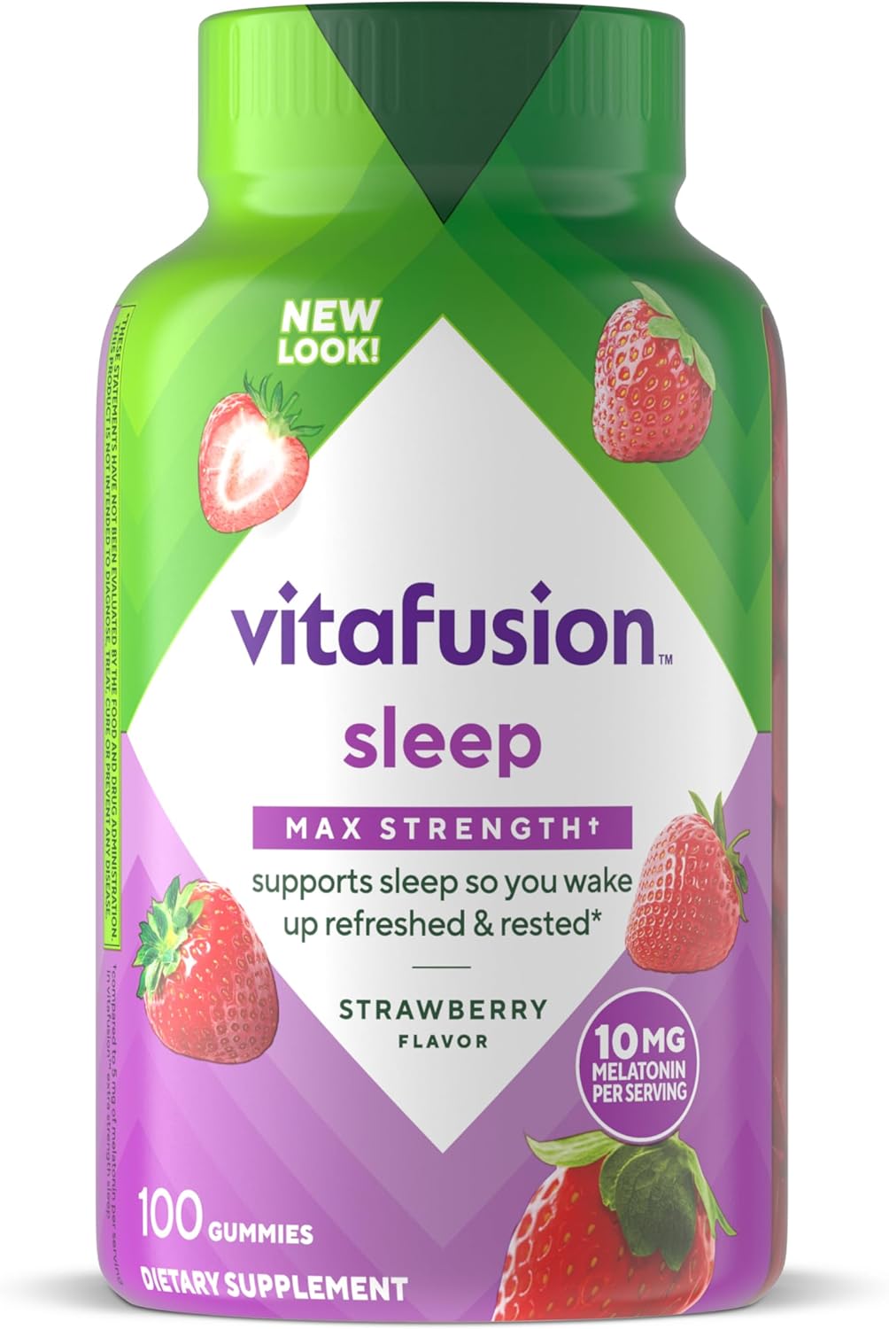 Vitafusion Max Strength Melatonin Gummy Supplements, Strawberry Flavored, 10 mg Melatonin Sleep Supplements, America’s Number 1 Gummy Vitamin Brand, 50 Day Supply, 100 Count