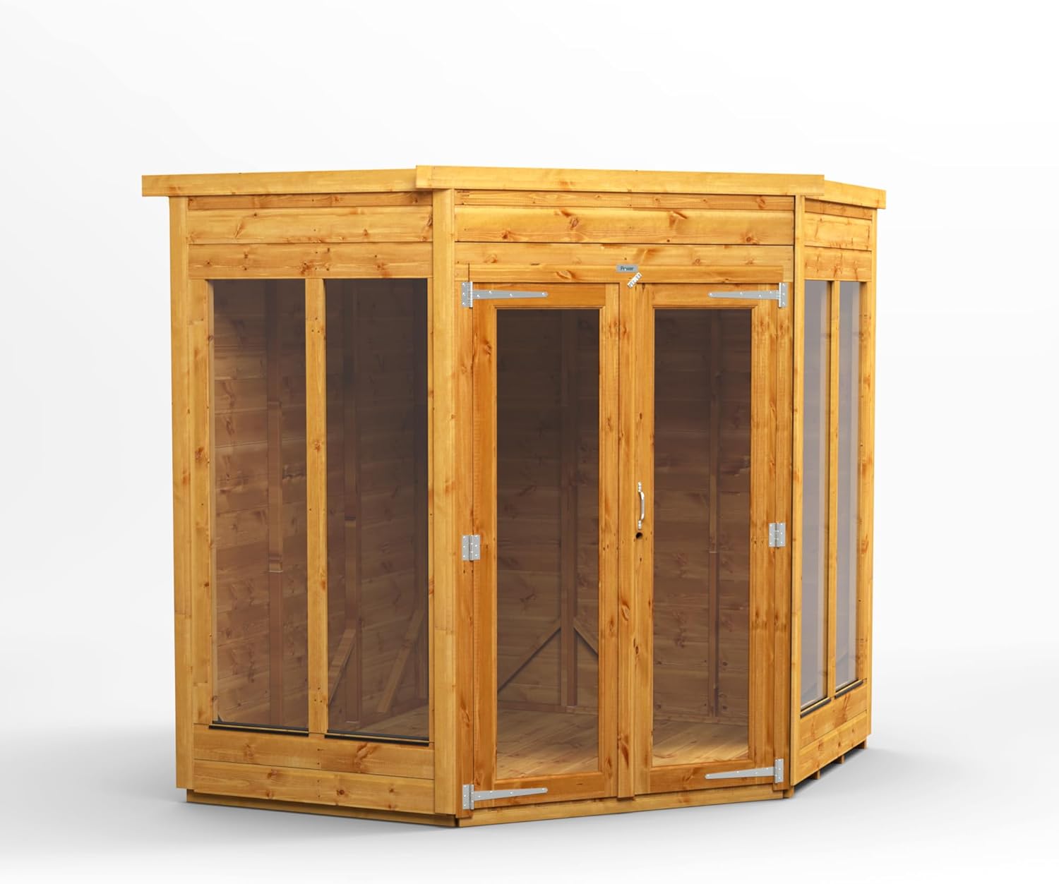 Powersheds High Grade Premium 5-Sided Corner Summerhouse with PVC Window sills made from 12mm Extra Thick Timber & Toughened Glass, for all Storage & Outdoor Needs (6x6)