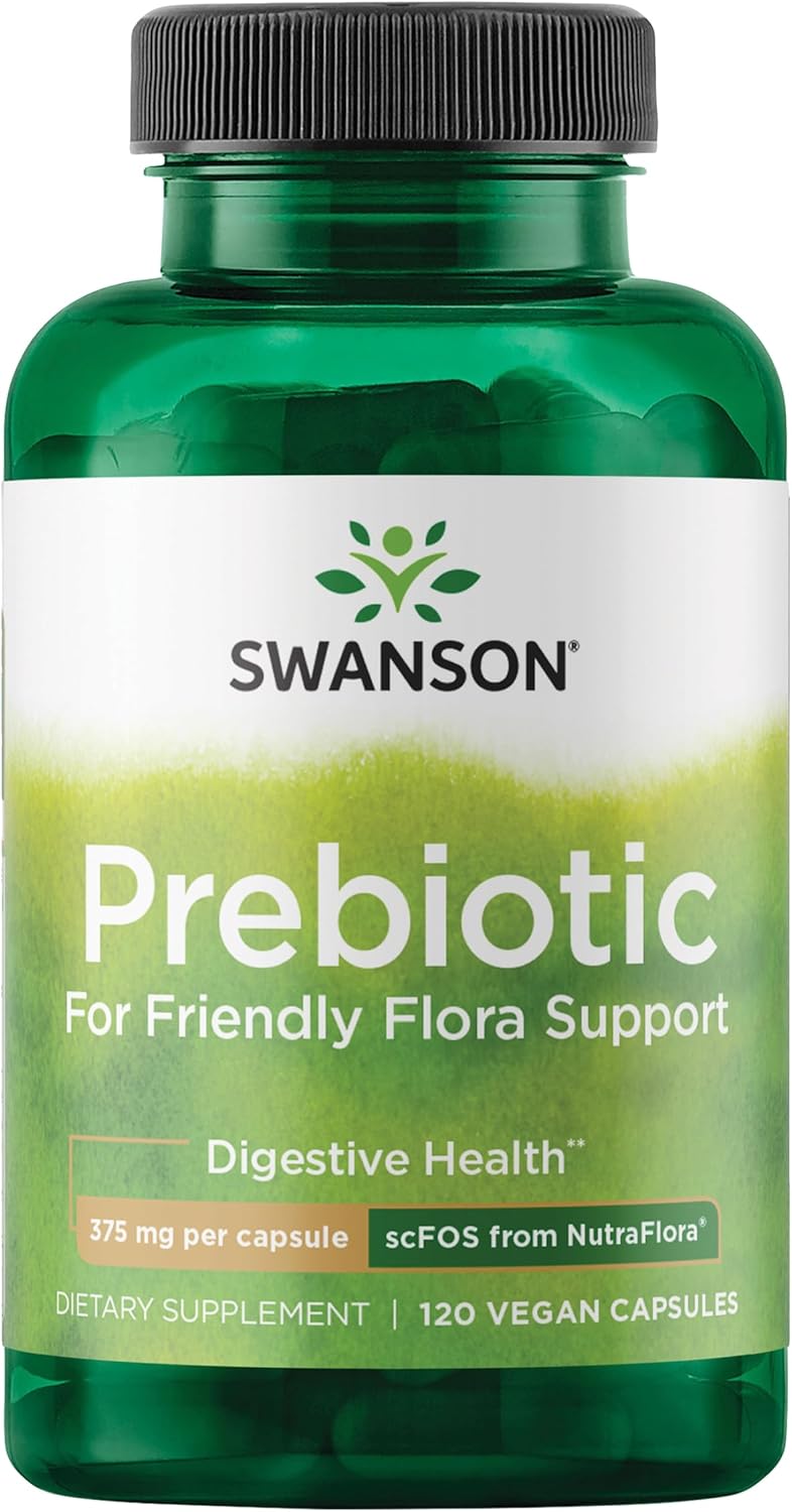 Swanson Prebiotic Capsules - Promotes Friendly Flora Support & Overall Digestive Health - Prebiotic Fiber Promoting Gut Health & Immune Health Support - (120 Veggie Capsules, 750mg Each) 1 Pack
