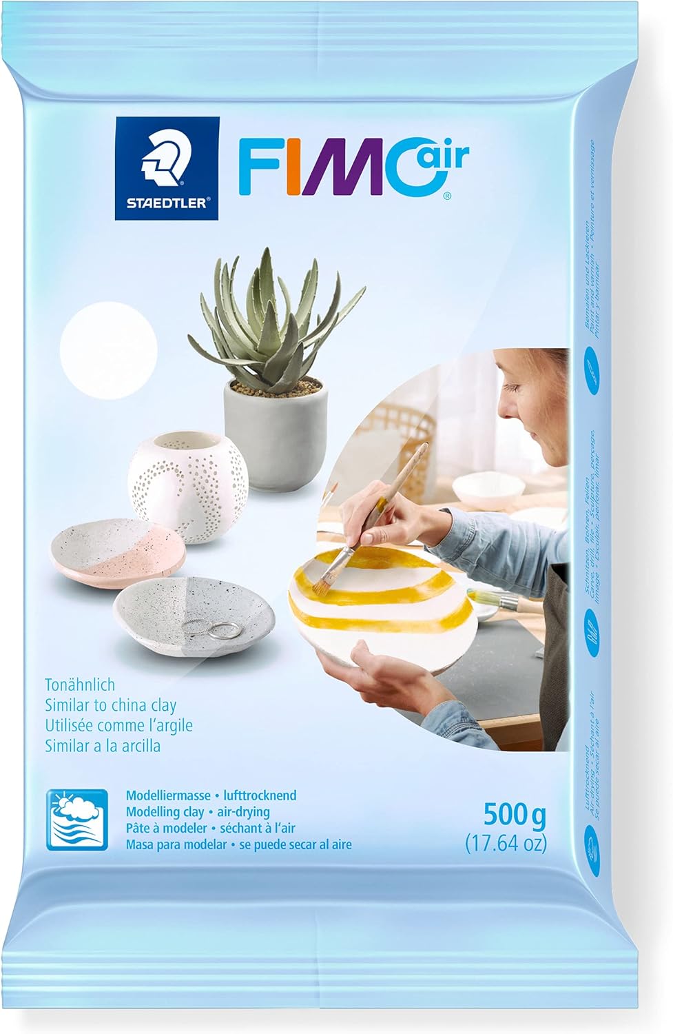 STAEDTLER 8100-0 FIMOair Basic - Air Drying Modelling Clay, 500g - White (Pack of 1)