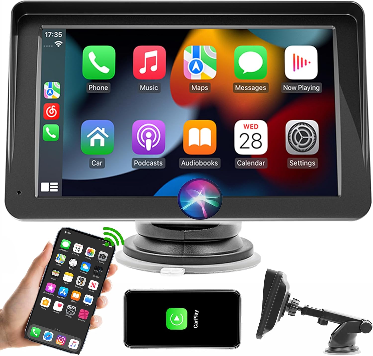 2024 Portable carplay Screen for car NavigateFor Apple/Android Mobile Phone Car,Connect The Speaker, 7 Inch IPS Touch Screen Wireless Car Play Driveplay Multimedia,FM Mirror Link, Siri Voicecontrol