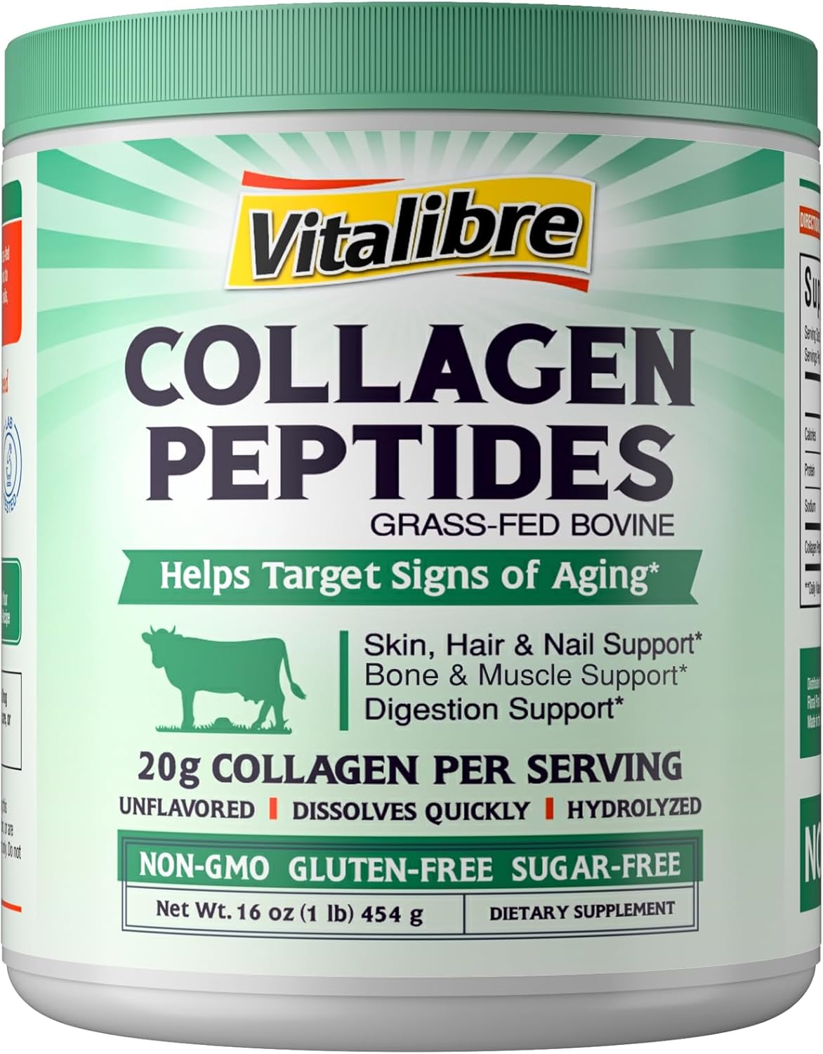 Bovine Collagen Peptides Powder for Women and Men, Grass-Fed Hydrolyzed Collagen Protein Type I & III, Skin, Hair, Nails, Bones, Digestion, Unflavored, Non-GMO, Keto & GF, 22 Servings, 16oz