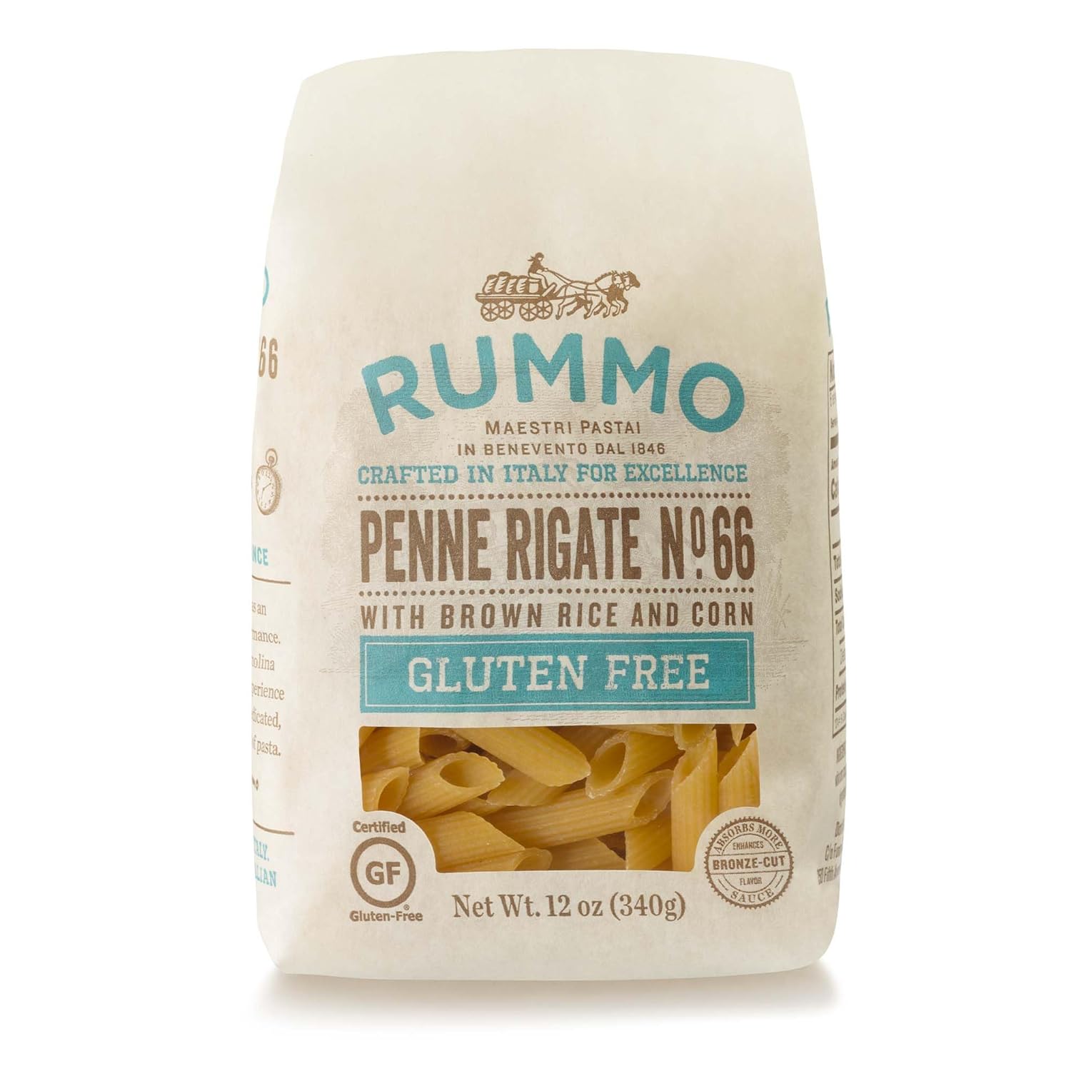 Rummo Gluten Free Penne Rigate N.66 - Gluten Free Pasta, Made with Corn & Rice, Penne Pasta Noodles, Pasta from Italy - 12 Ounce (Pack of 1)