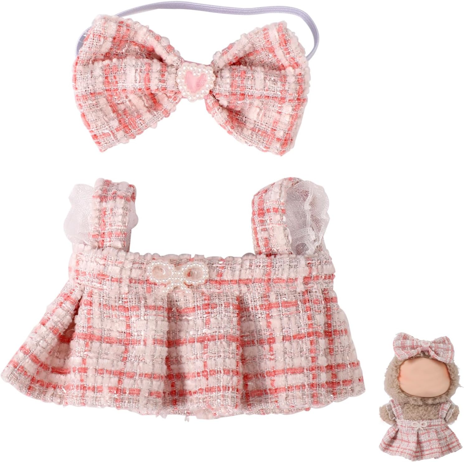 SAVITA Doll Clothes Set, Style Cute Pink Plush Outfit with Bow Tie and Strappy Dress Birthday Gift Accessories for 6.7 Inch Dolls (Cloth Only)