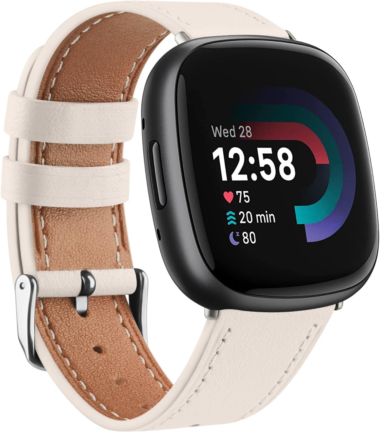 Genuine Leather Straps for Fitbit Versa 4 /Sense 2 - Women & Men, Starlight