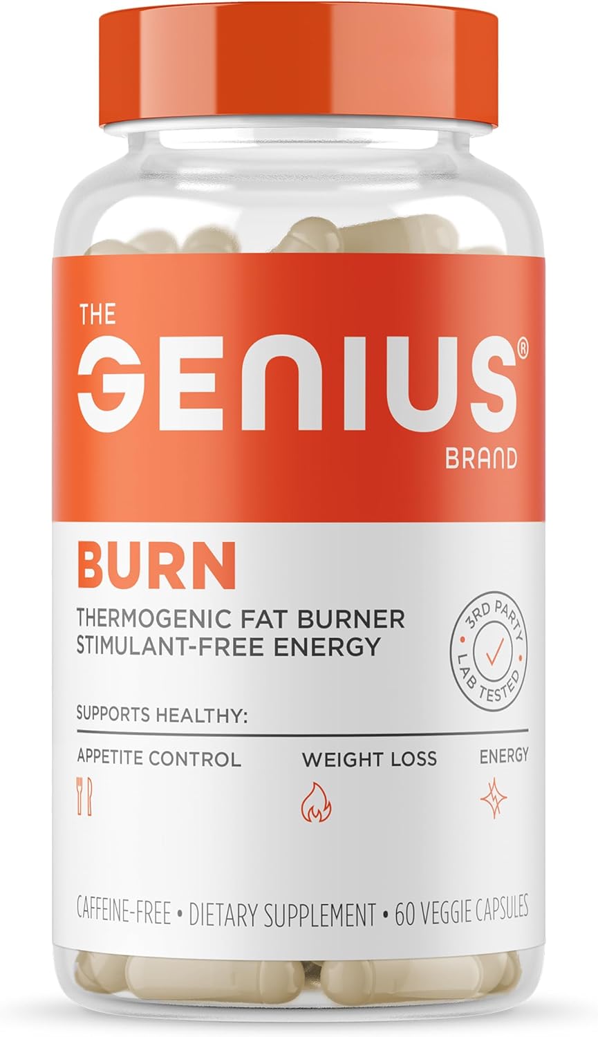 Genius Thermogenic Fat Burner, 60 Diet Veggie Pills - Weight Loss & Metabolism Supplement, Appetite Suppressant & Energy Booster - Caffeine-Free Nootropic Focus & Brain Boost - Ashwagandha & TeaCrine