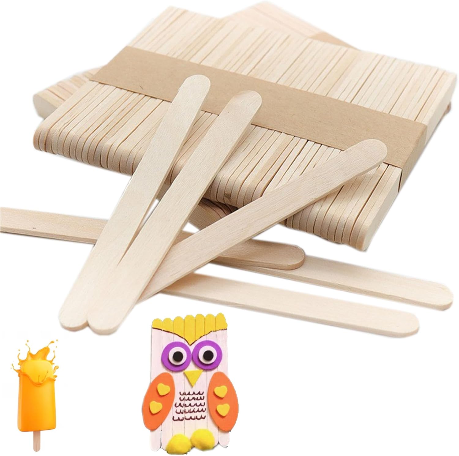 200 Pcs Wooden Sticks for Ice Cream Tongue Depressors Lollies Wax DIY Art Lollipop Wood Craf (9.3 x 1 CM-O)