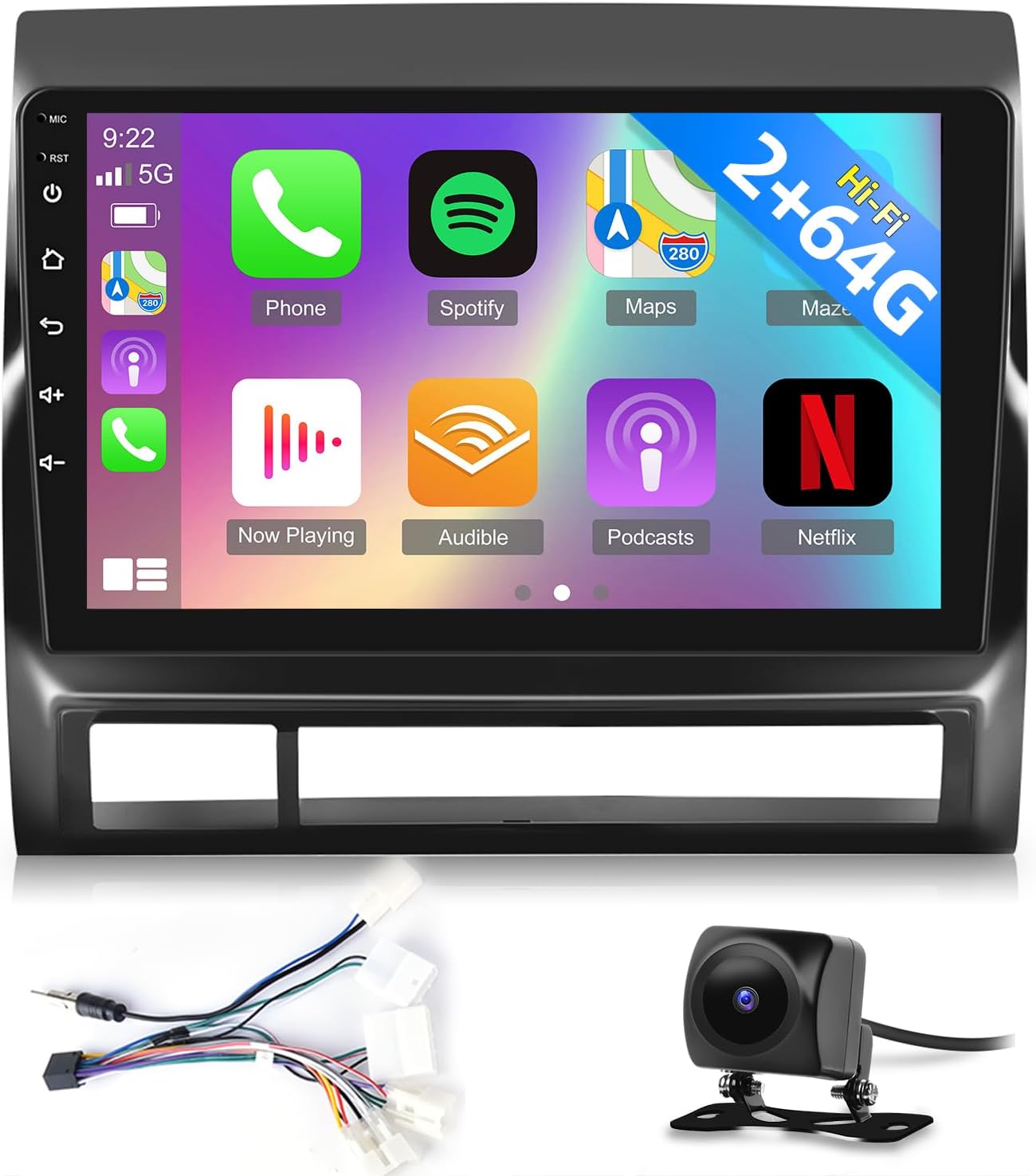 NHOPEEW [2+64G] Android 13 Car Stereo for Toyota Tacoma 2005 2006 2007 2008 2009 2010 2011 2012 2013, 9 inch Touchscreen Radio - Wireless Apple Carplay and Android Auto + Backup Camera/Mic/Hi-Fi