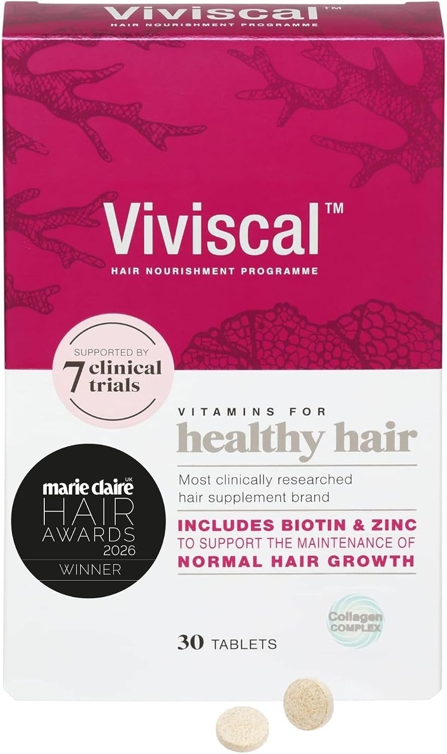 Viviscal Hair Supplement for Women, Biotin & Zinc Tablets, Natural Ingredients with Rich Marine Protein Complex AminoMar C, Contributes to Healthy Hair Growth, Pack of 30, 2 Week Supply