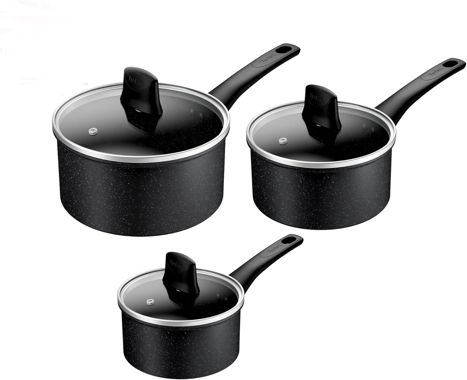 Tefal Titanium Stone Induction Non-Stick 3pc Set: Saucepan 16/18/20cm + 3 Matching lids, High-Performance Non-Stick Coating, Metal Safe, All Hobs Including Induction, Thermo-Signal, E105S345
