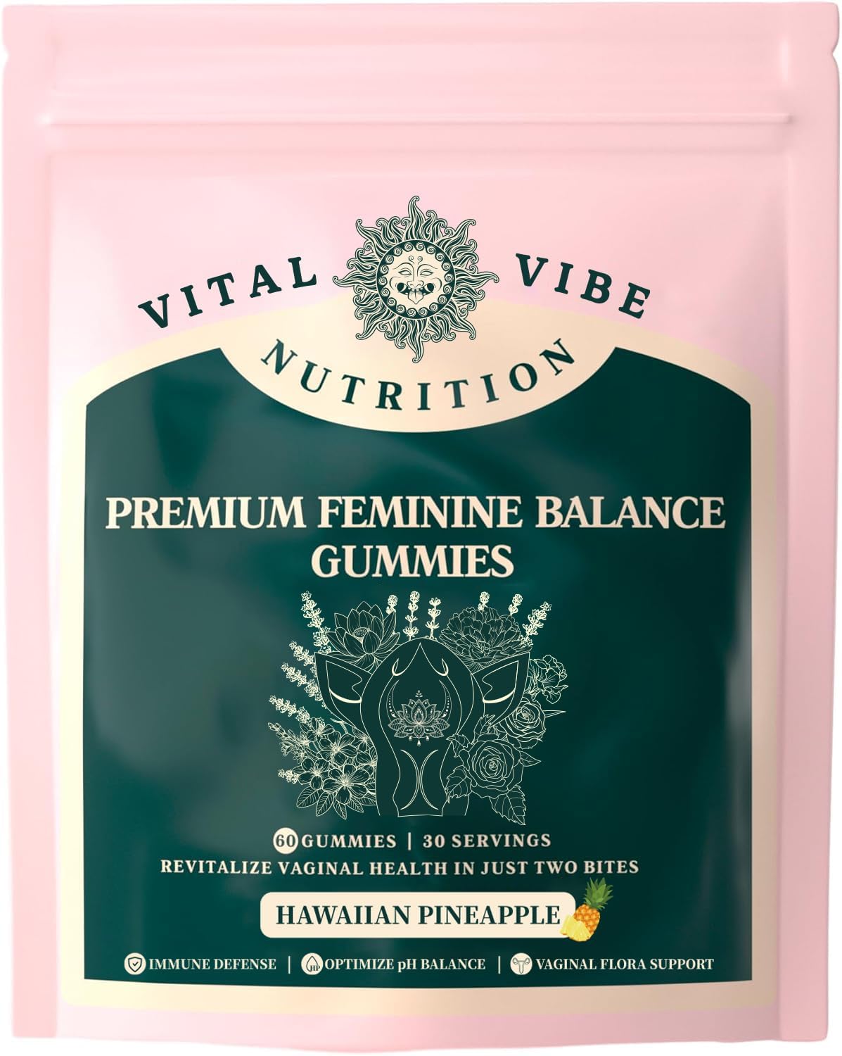 Vital Vibe Feminine Balance Gummies – Hawaiian Pineapple - Premium Feminine Balance Gummies-for Women’s Health & Wellness - Immune Support - Vegan, Gluten-Free & Halal (1 Bag)