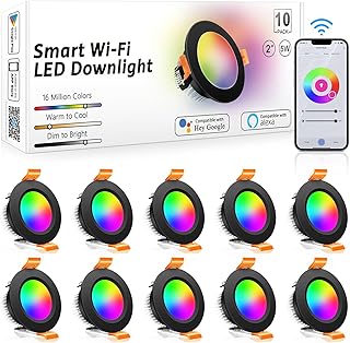 inShareplus 2 Inch Smart Recessed Lighting, 10 Pack WiFi Black LED Downlight 5W 120V, Dimmable RGBCW 2700-6500K Color Changing, Compatible with Alexa/Google, Ceiling Lights with LED Driver