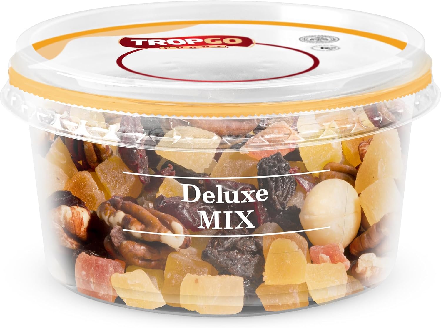 Tropgo Deluxe Mix 180gr - Mixed Nuts and Dried Fruits in a Resealable and Recyclable Nut Tub - Contains Fibre, Protein, and Essential Minerals - Wholesome Trail Mix - Healthy Snacks for All Ages