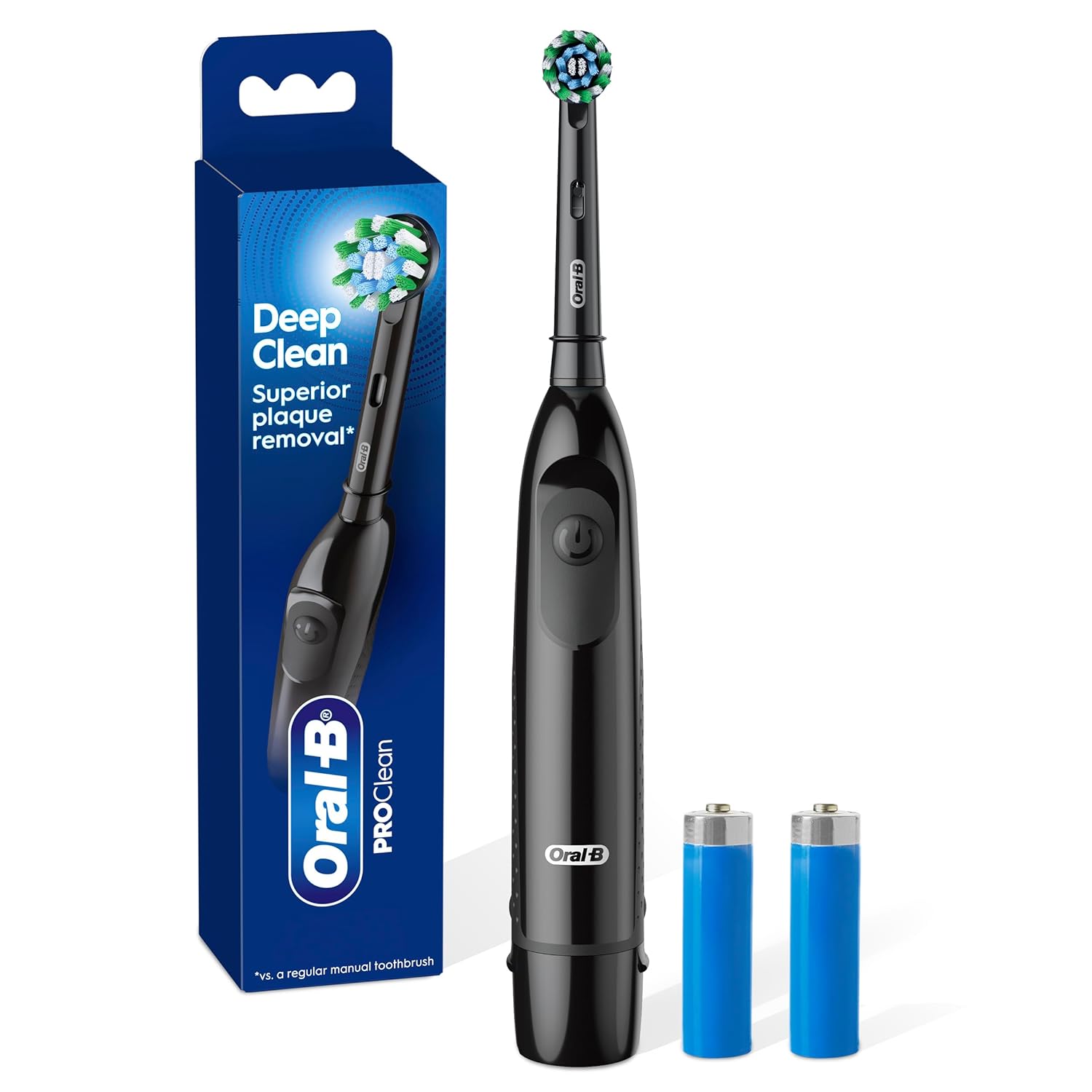 Oral-B Pro 100 CrossAction, Battery Powered Toothbrush, Black, 1 Count (Pack of 1)