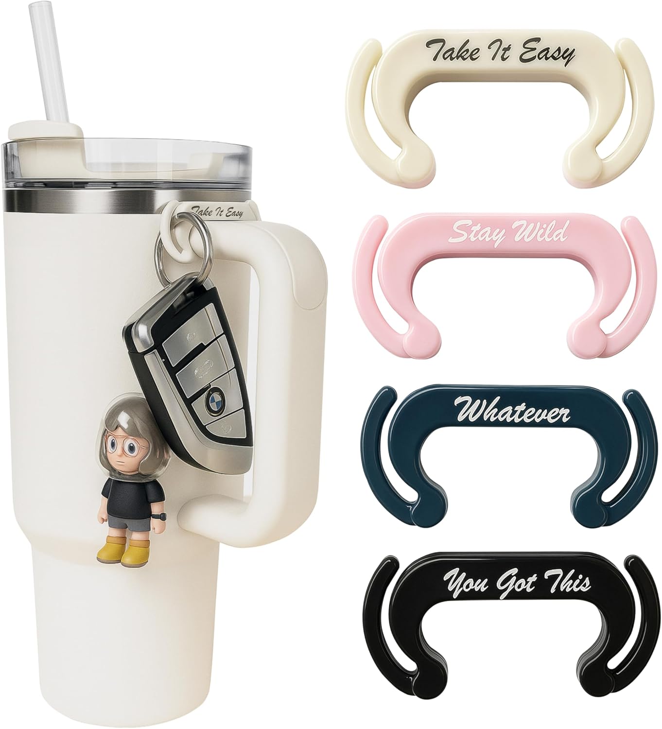 Personalized Stanley Cup Accessories, 4 Pcs Key Charm Holder for Stanley 40oz/30oz H2.0 Tumbler, Double-Sided Hook Detachable Stanley Cup Handle Clips for Stanley Quencher Accessories