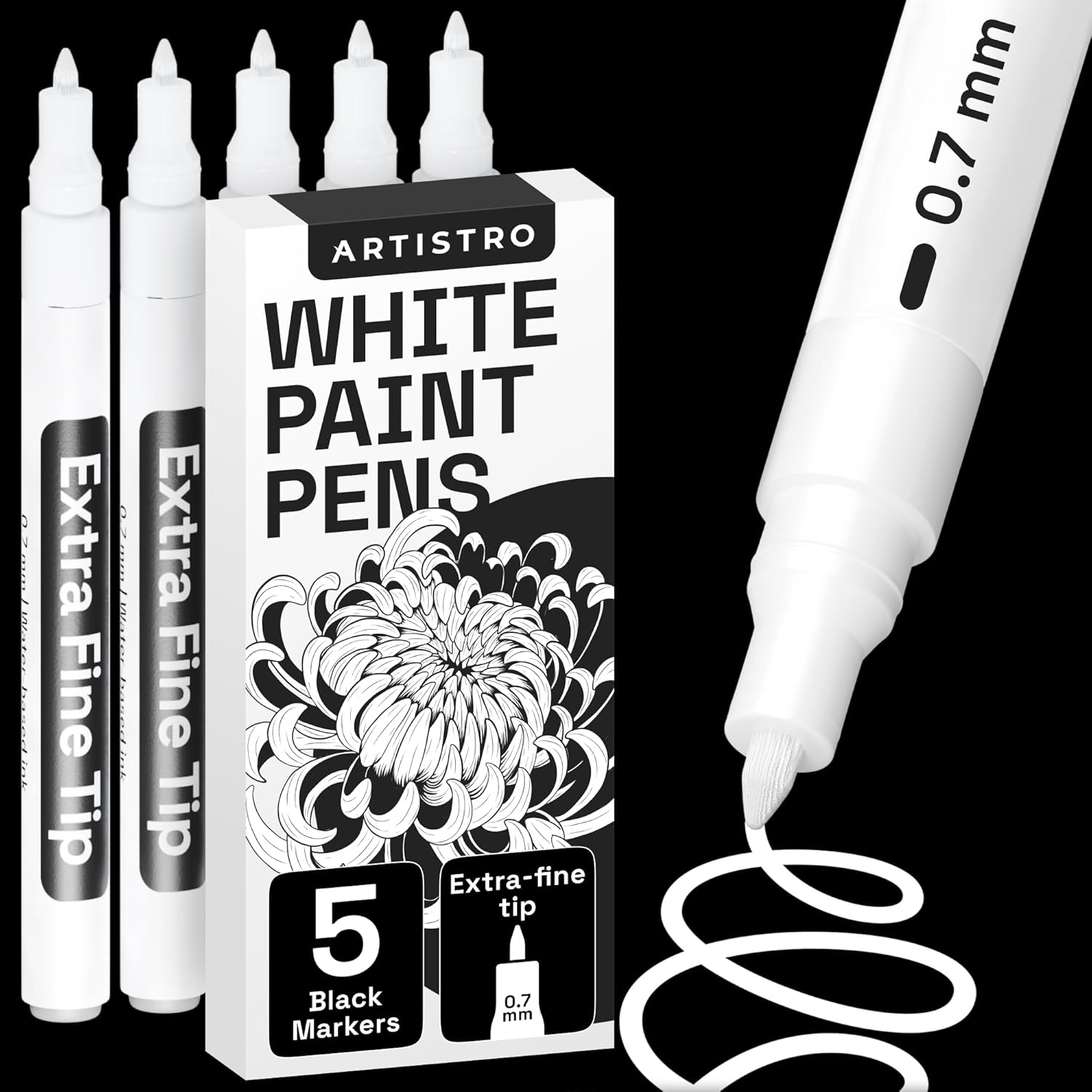ARTISTRO 5 White Paint Pen for Rock Painting, Stone, Ceramic, Glass, Wood, Tire, Fabric, Metal, Canvas, Calligraphy Pen, Acrylic Paint White Marker Water-based Extra-fine Tip
