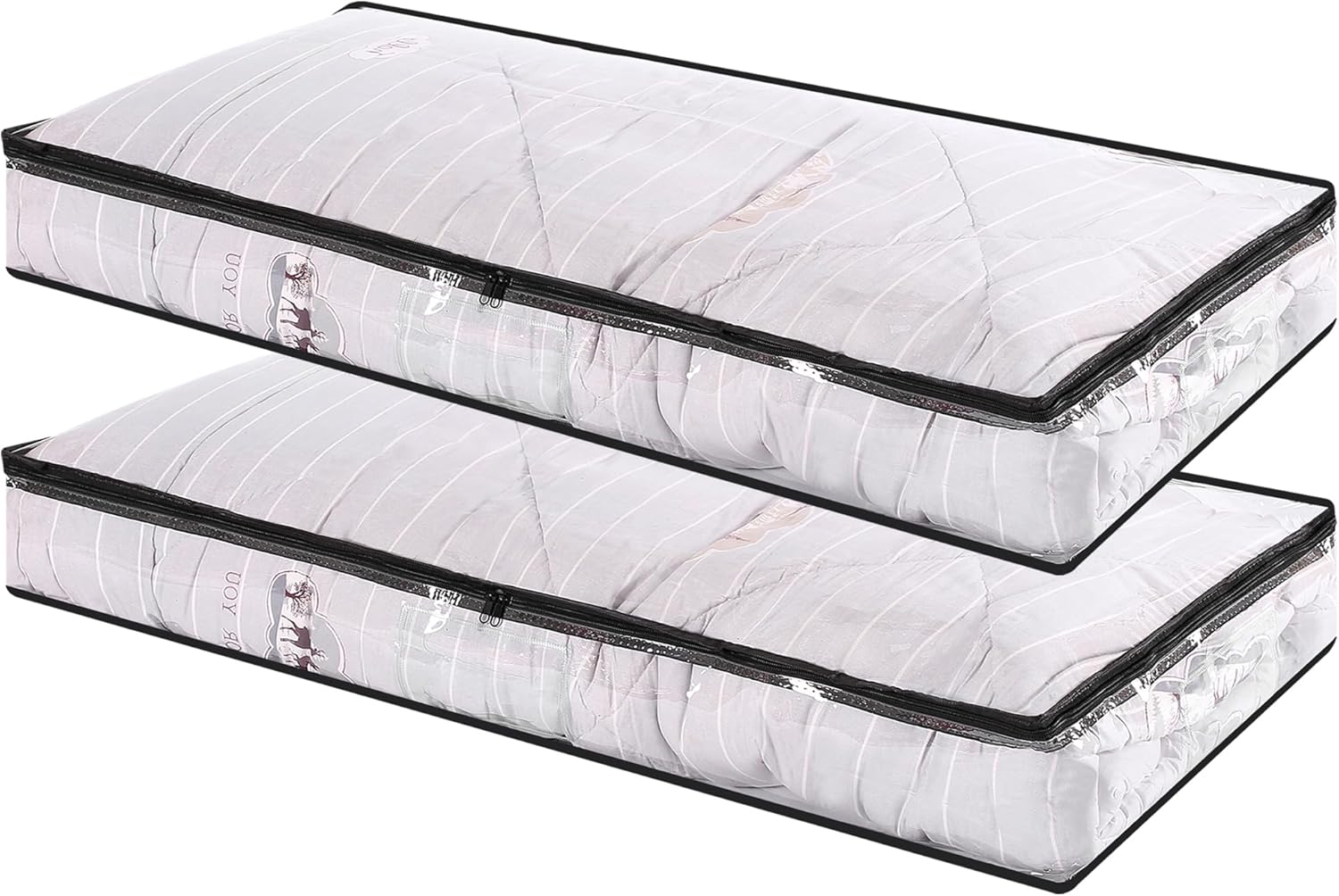 Vieshful 2 Pack Underbed Storage Bags, 40L Foldable Clothes Organizers Storage Containers, Zippered Closet Organization and Storage Bins for Comforters Blankets Bedding Sweaters