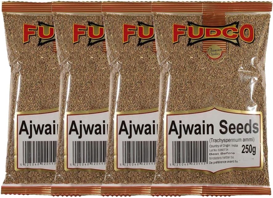 Fudco Ajwain Seeds | 250G | Gourmet Carom Seeds | Flavoring Agent for Savory Dishes | Aromatic | Easy to Use | Indian Origin | Each 250G | Pack of 4