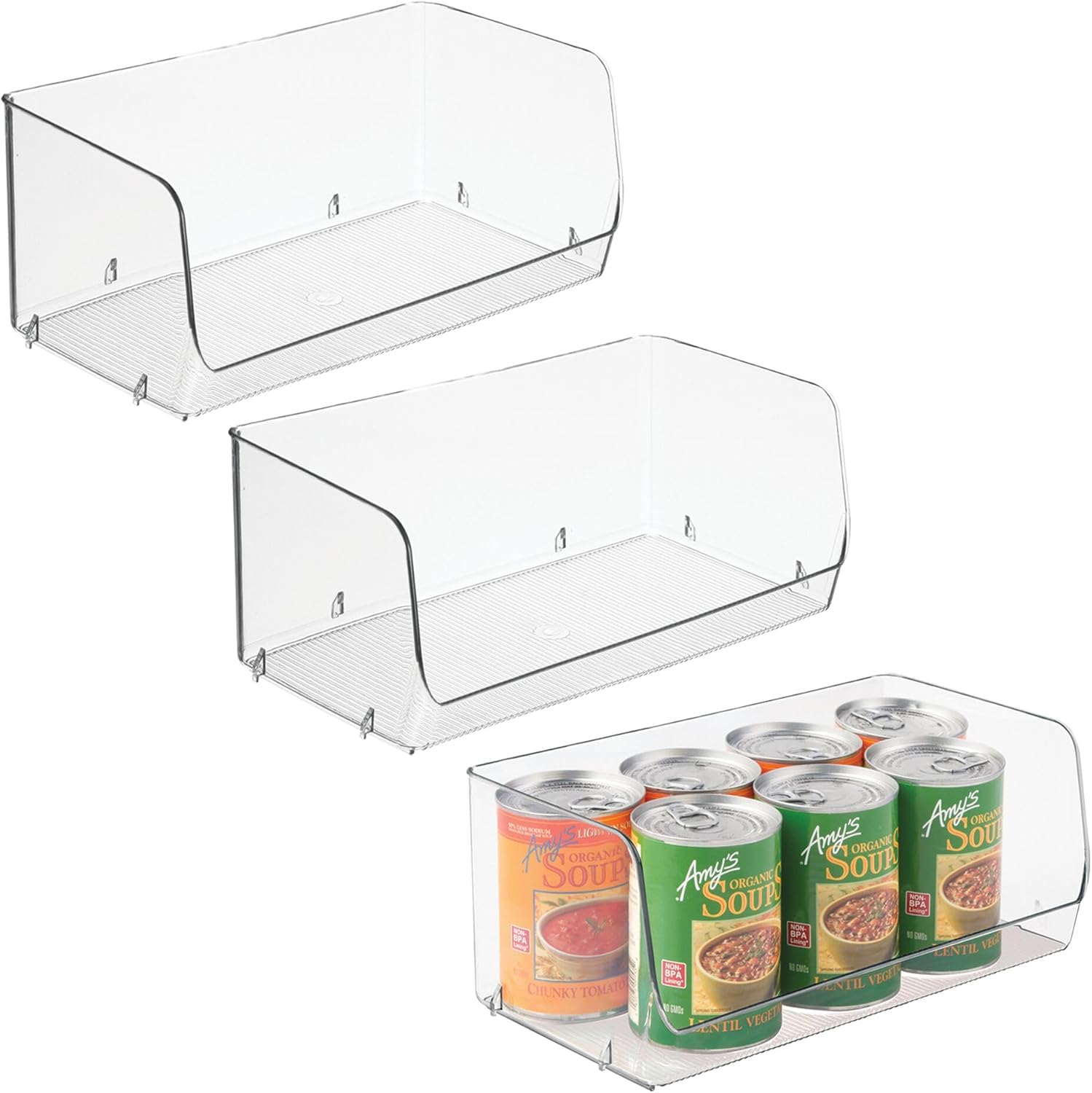 InterDesign iDesign Stackable Open-Front Storage Bins for Kitchen and Pantry Organization - Set of 3 - Clear