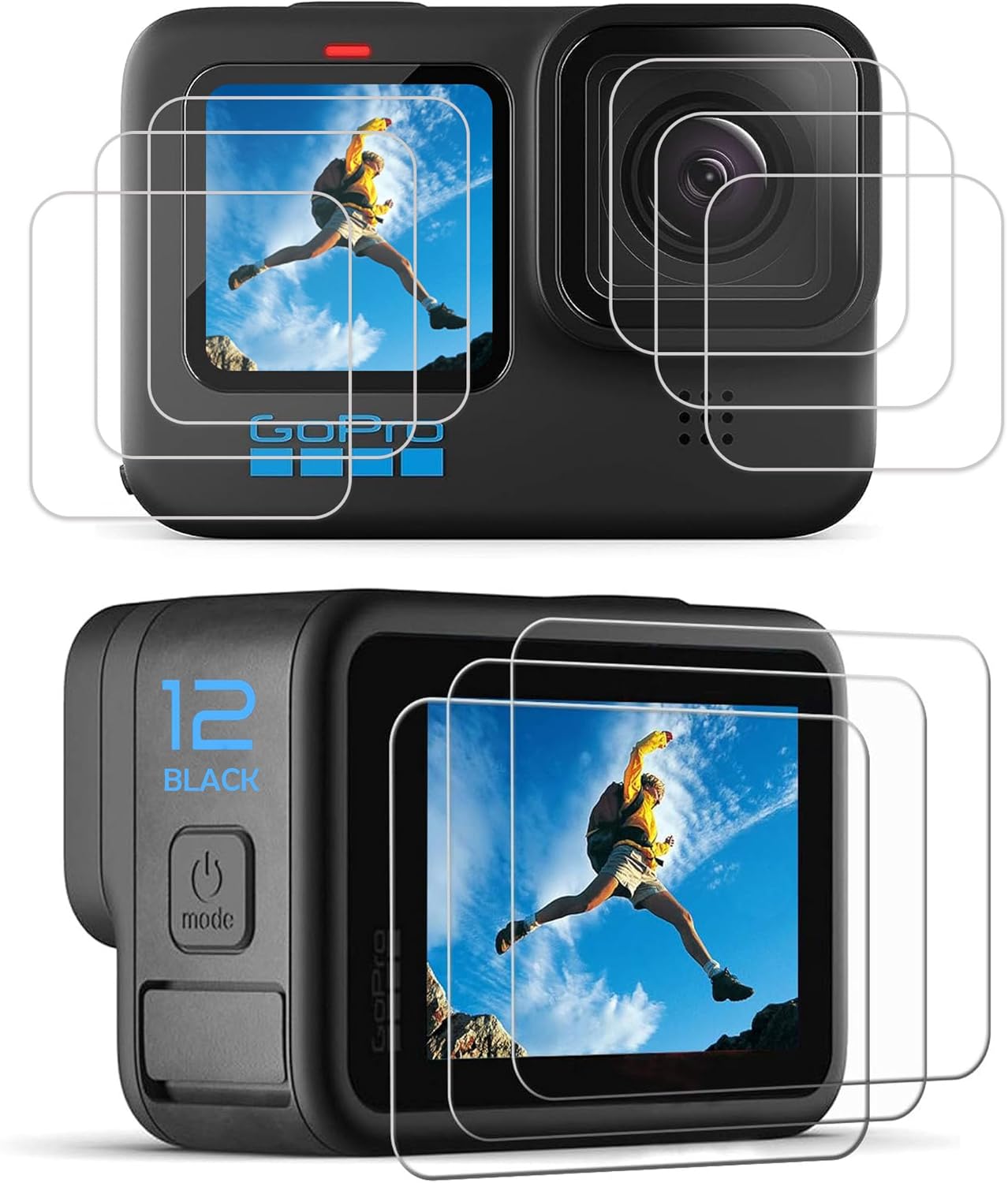 PCTC [9pcs] Hero 12 11 10 9 Screen Protector for Go Pro Hero 12/11/10/9 Black, Ultra Clear Tempered Glass Screen Protector + Tempered Glass Lens Protector + Tempered Glass Front LCD Display Film