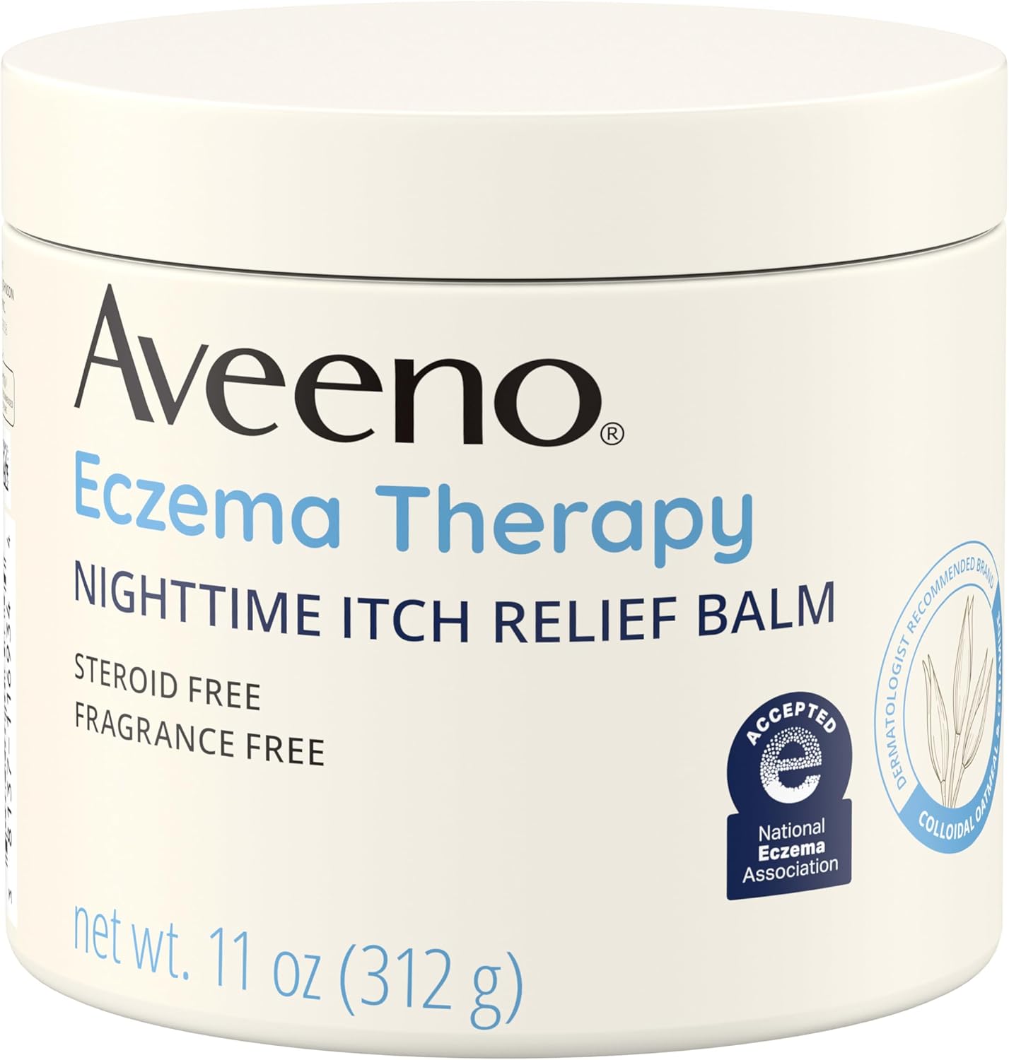 Aveeno Eczema Therapy, Nighttime Itch Relief Balm for Body, Moisturizing Colloidal Oatmeal & Ceramide Formula, Fragrance & Steroid-Free, Soothing Dry Itchy Skin, 11 fl oz