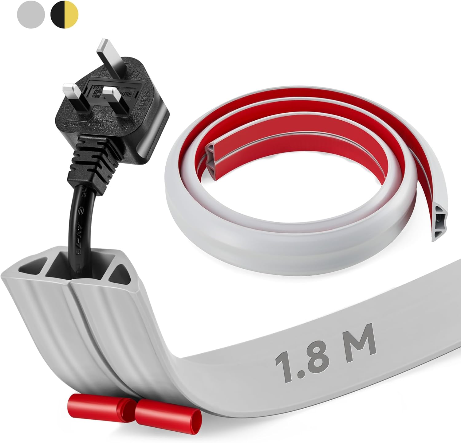 CREWORKS 1.8 m Floor Cord Cover, 3 Channel Cable Cover with Self-Adhesive Baking, Extension Cord Cable Protector, Flexible PVC Duct Wire Cable Management for Homes Offices Garages, Grey