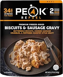 Peak Refuel Biscuits and Gravy | Premium Freeze Dried Camping Food | Backpacking & Hiking MRE Meals | Just Add Water | 100% Real Meat | 34g of Protein | 2 Serving Pouch (2 Serving Pouch)