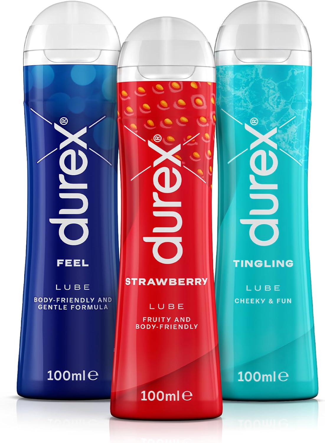 Durex Lubes, Bundle of Warming, Tingling and Feel lubricants, 3 x 100 ml