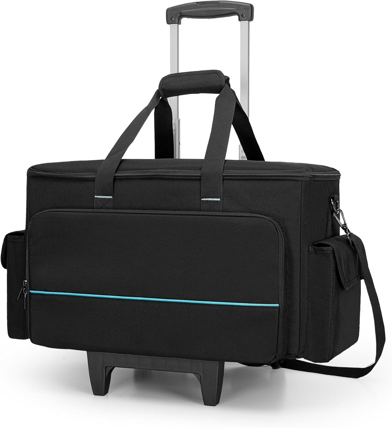 HODRANT Rolling DJ Cable File Bag with Detachable Trolley & Divider, Large Capacity Padded Gig Bag with Multi Pockets for 15.6" Laptop, DJ Gear, Musical Instrument, Sound Equipment Storage