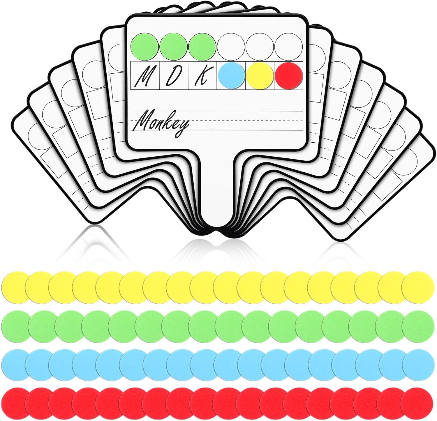 Seajan 12 Pcs Paddle Set Education Dry Erase Double Side Handheld Answer Board with Magnetic Counters Discs Phonemic Awareness Phonics Games Toy for Students Kids Teaching (Classic Color)