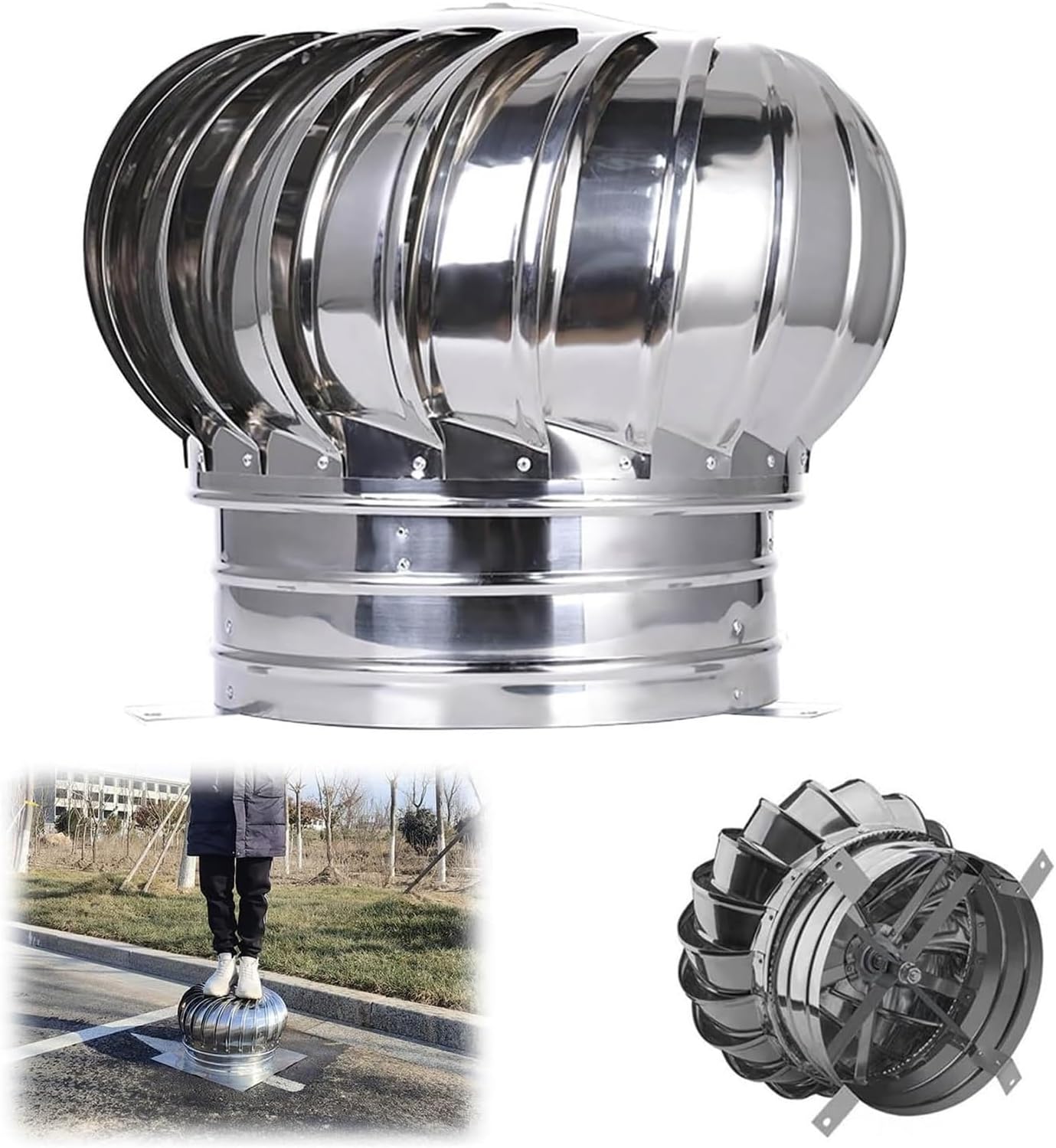 Roof Wind,Stainless Steel Turbine Ventilator Vents Stainless Steel 304 Roof Ventilator, 4 Inch 8 Inch 10 Inch 12 Inch Air Vent Outlet, Chimney Cowl Attic Air Vent Outlet Ventilating Fan ( Color : One