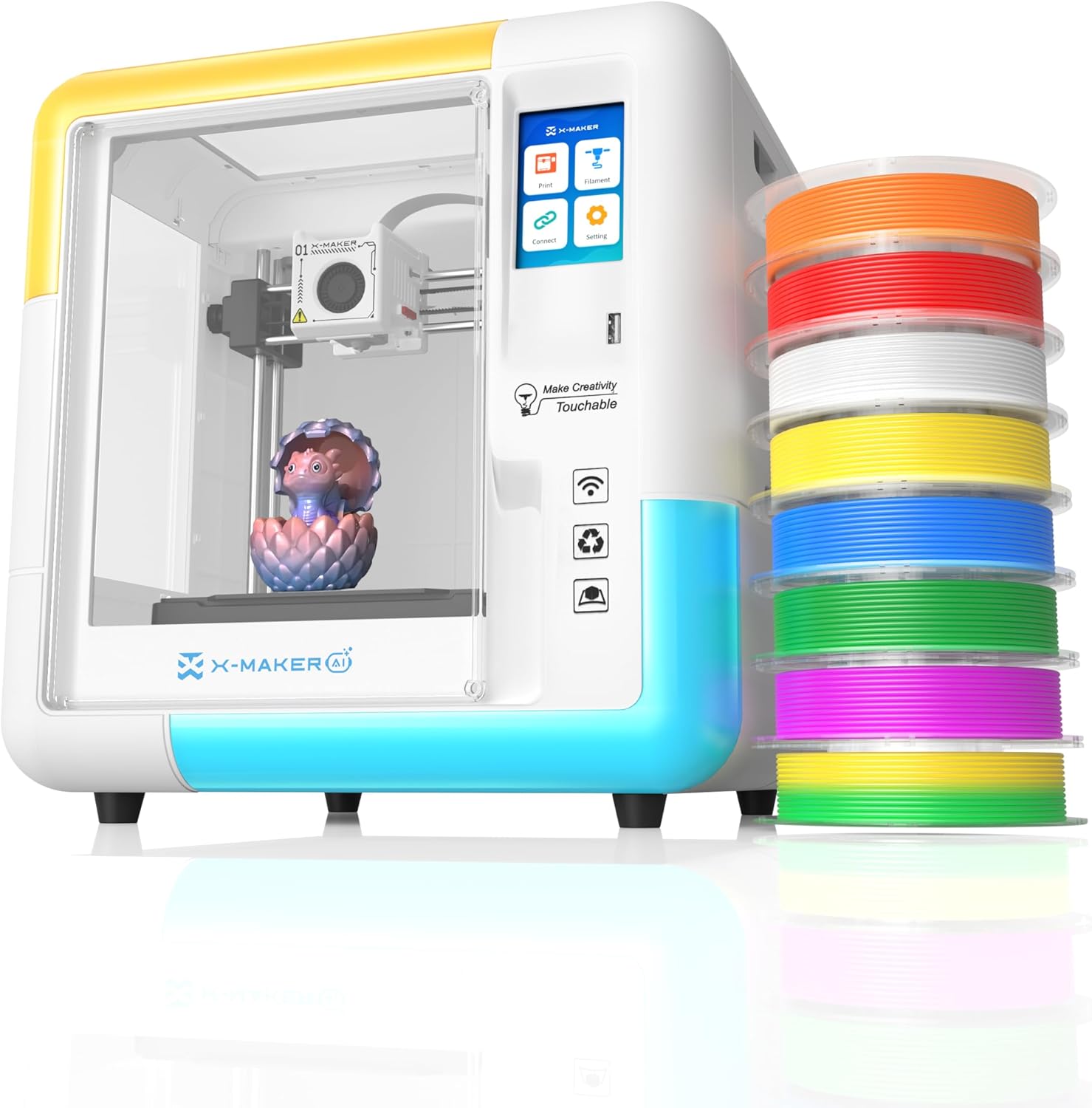 X-MAKER 3D Printer with 8 PLA Filament Set, Kids Friendly Design Apps，Fully Enclosed, Creation Courses, and Idea for Schools, Households, Wi-Fi Printing, Resume Printing, Silent Printing