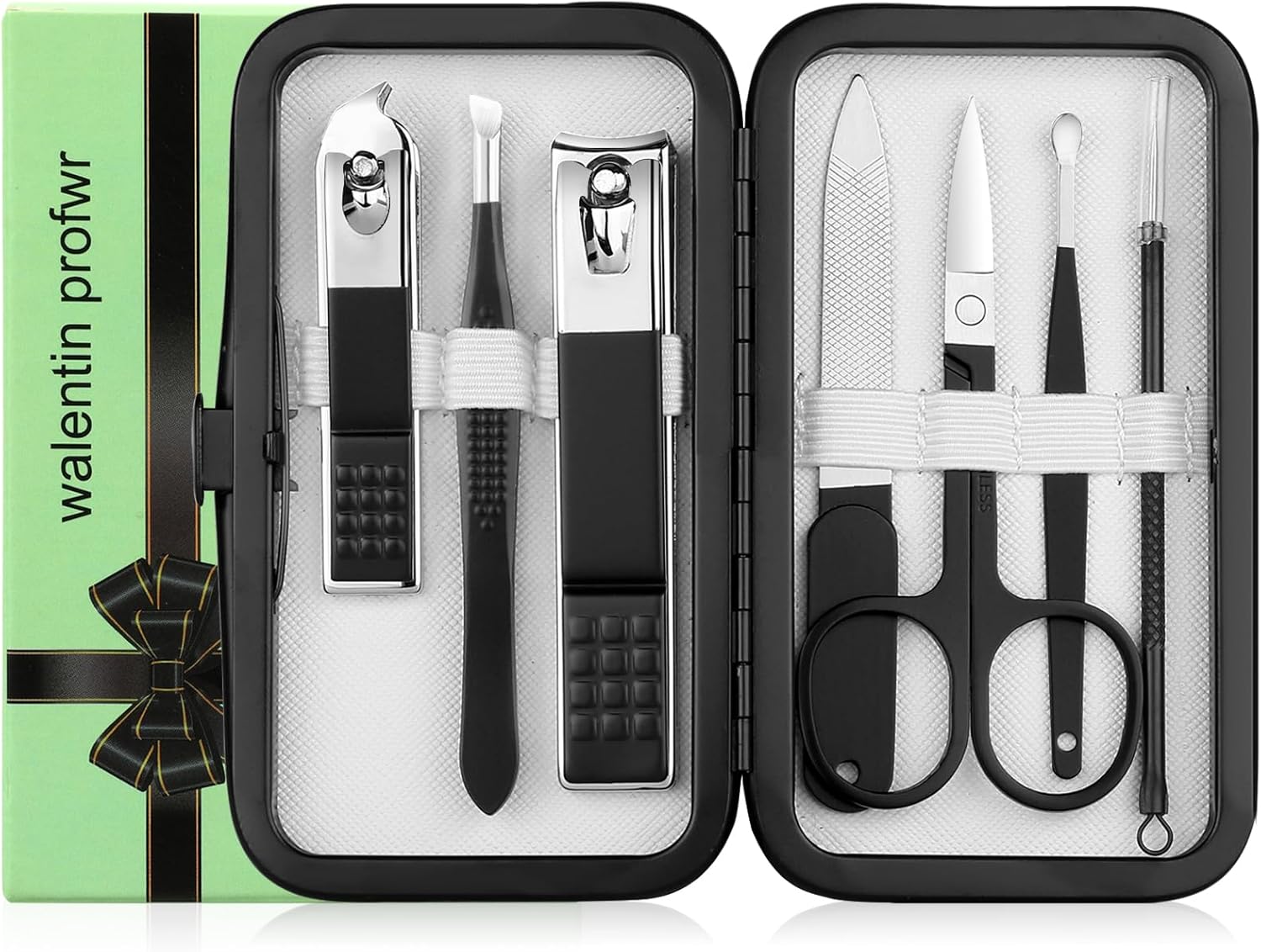 Nail Clipper Set Manicure Set Men Manicure Kit with Portable Travel Case Toe Finger Nail Clippers Personal Care Tools Kit Men Grooming Kit Present for Husband Boyfriend Family(black white)